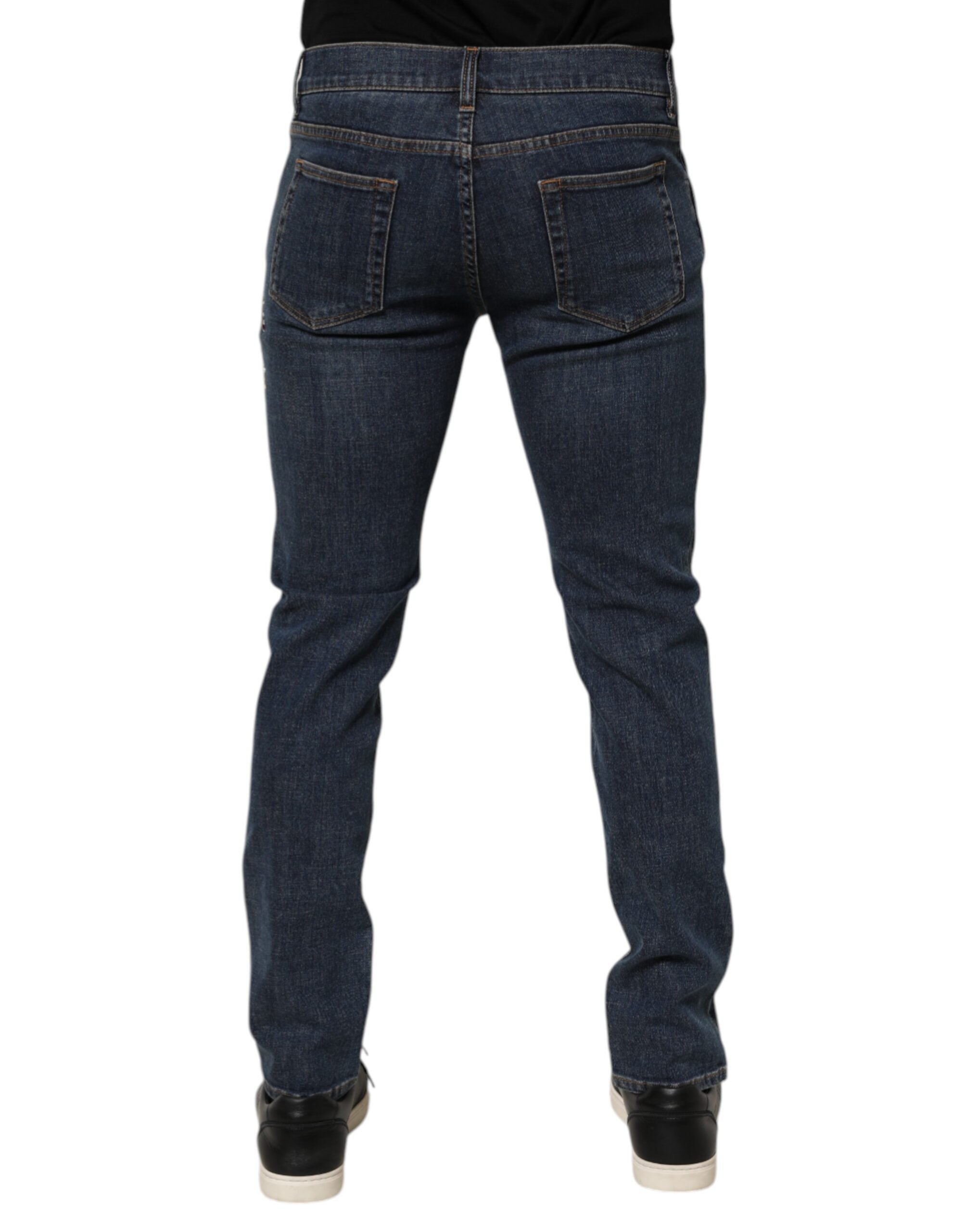 Dolce & Gabbana Blue Rabbit Embroidery Slim Men Denim Jeans