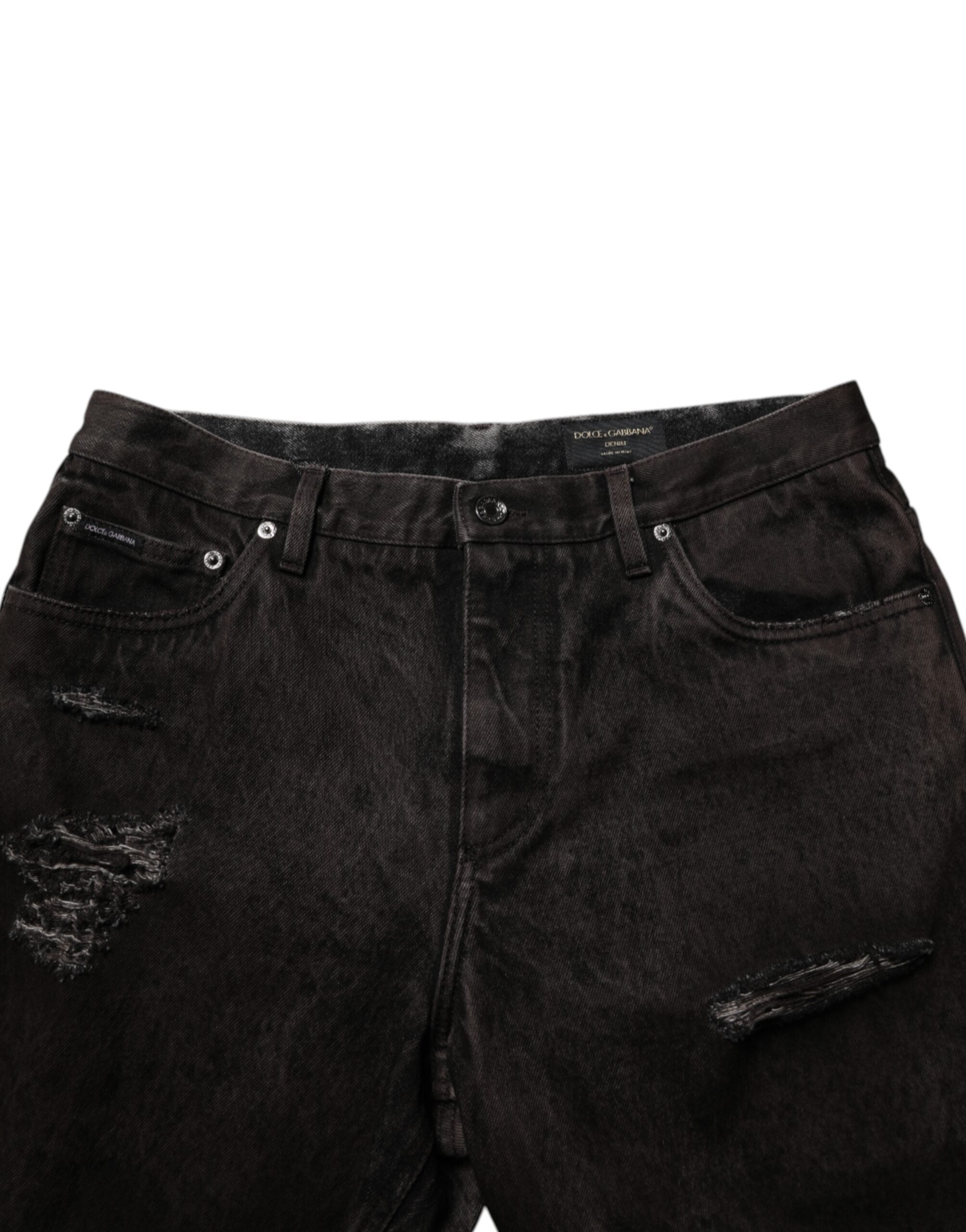 Dolce & Gabbana Black Cotton Tattered Denim Men Bermuda Short
