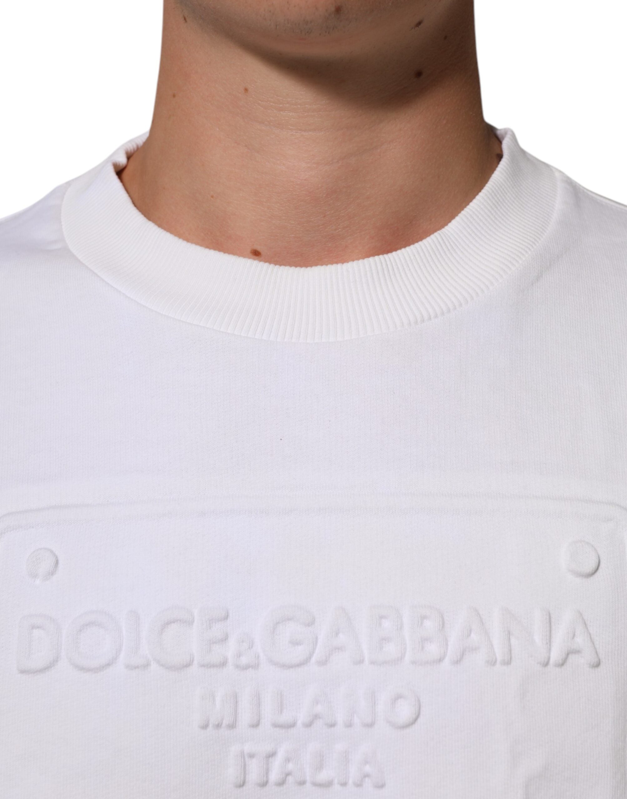 Dolce & Gabbana White Embossed Logo Men Sweatshirt Sweater