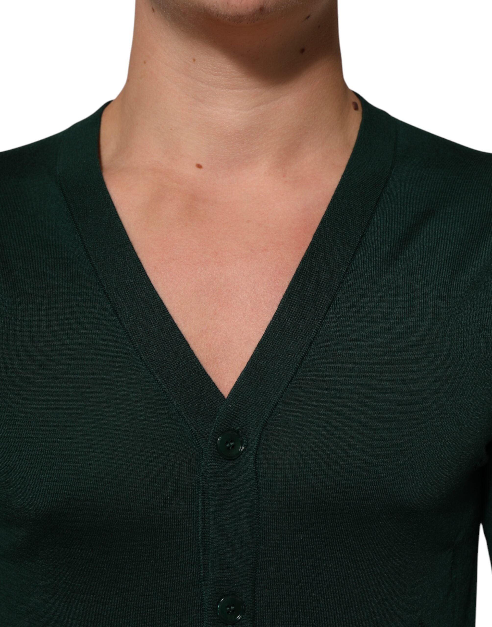 Dolce & Gabbana Dark Green Button Down Men Cardigan Sweater