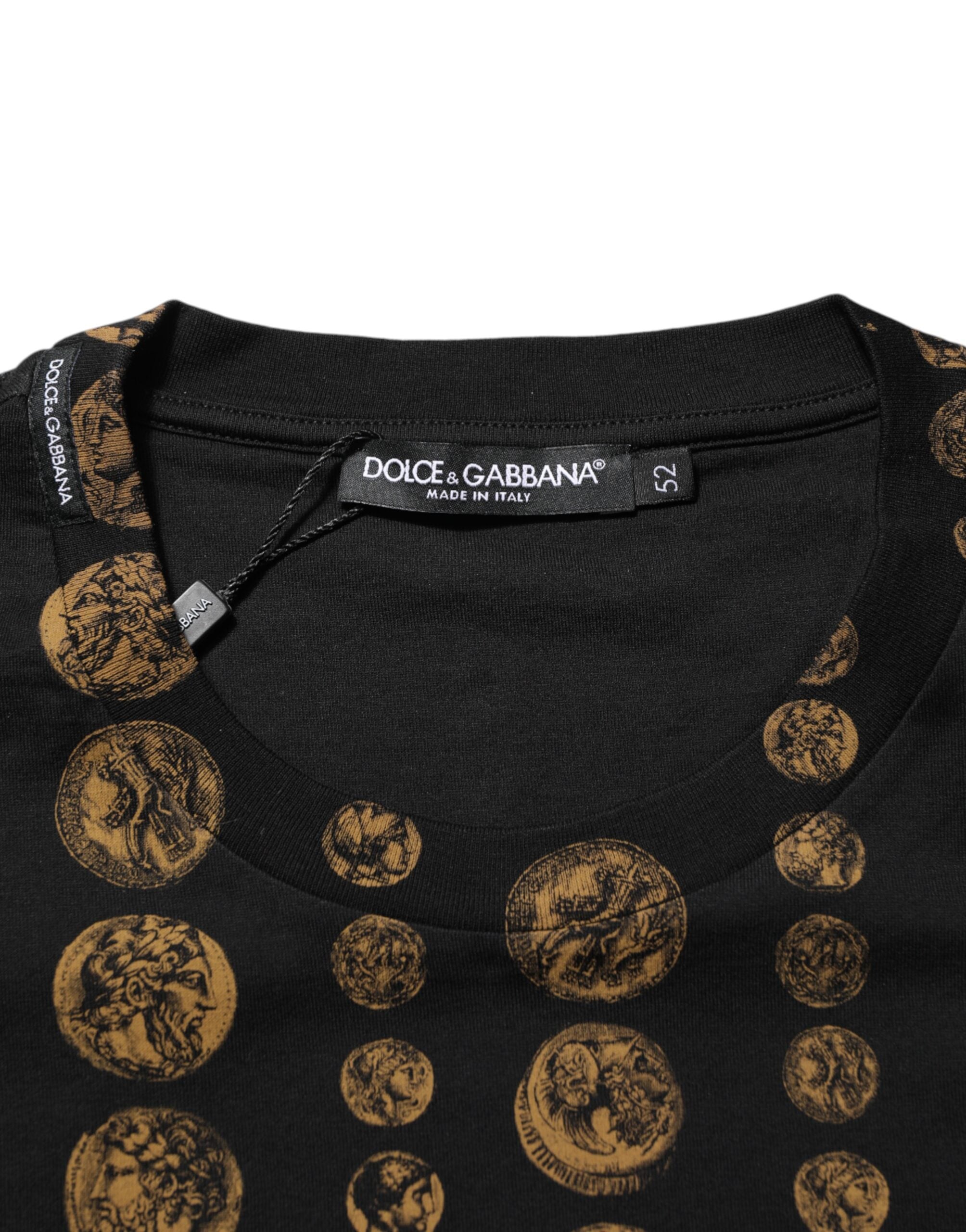 Dolce & Gabbana Black Cotton Coin Print Crew Neck T-shirt