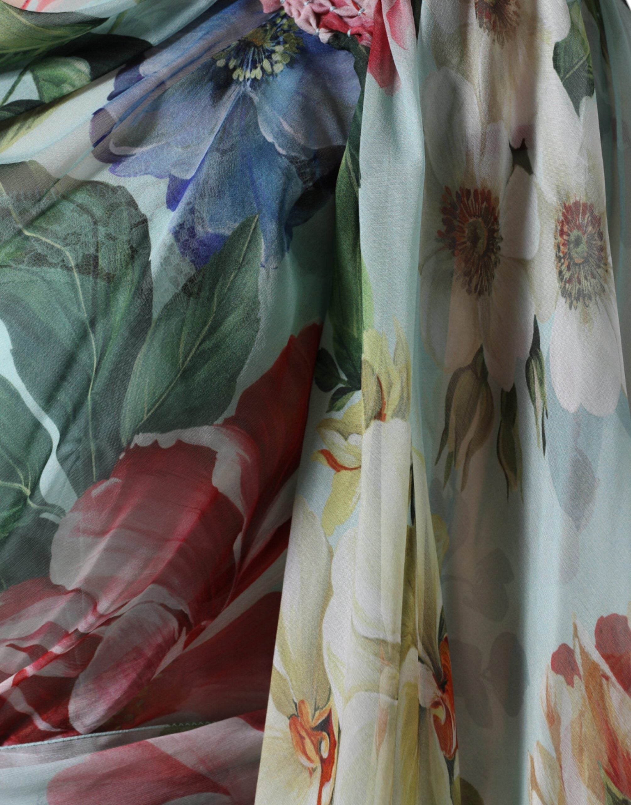 Dolce & Gabbana Blue Floral Print Tiered Long Maxi Dress