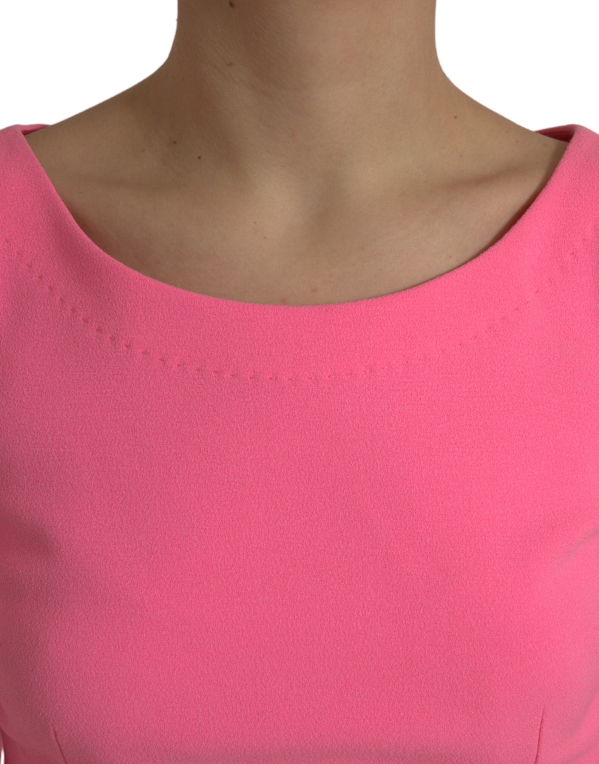 Dolce & Gabbana Pink Polyester Long Sleeves Sheath Midi Dress