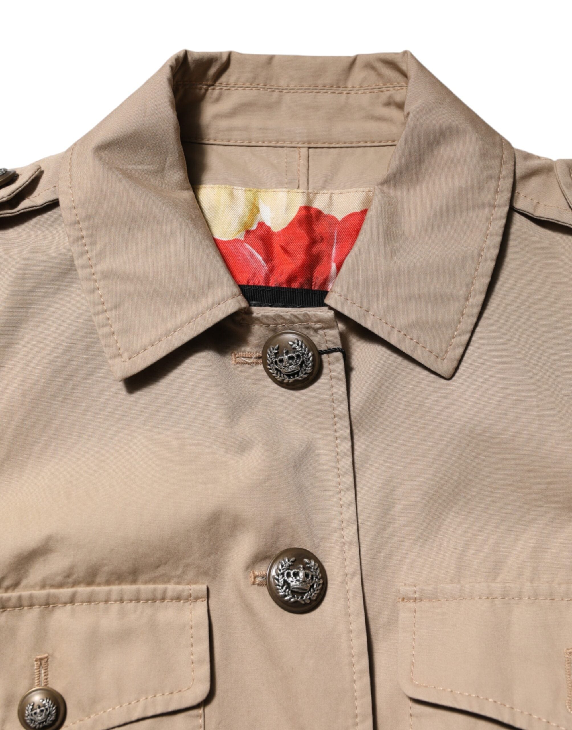 Dolce & Gabbana Beige Cotton Button Up Fitted Cropped Jacket