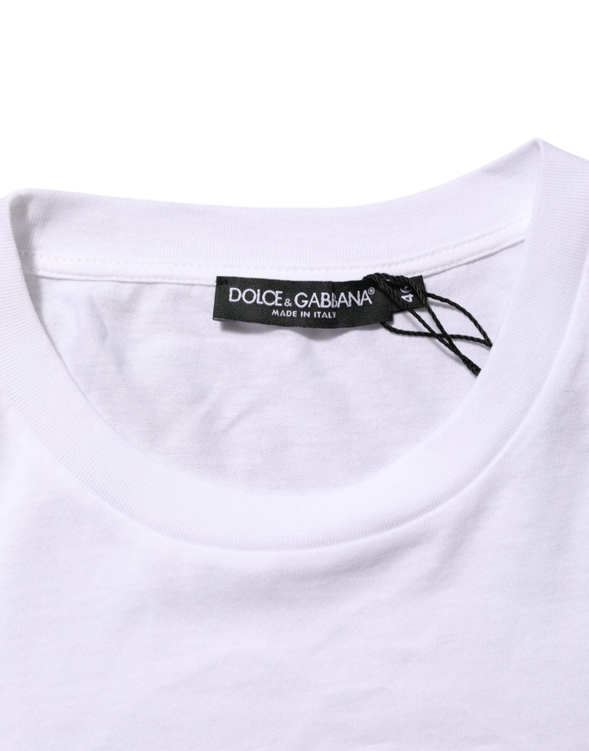 Dolce & Gabbana White Logo Print Cotton Men Crew Neck T-shirt