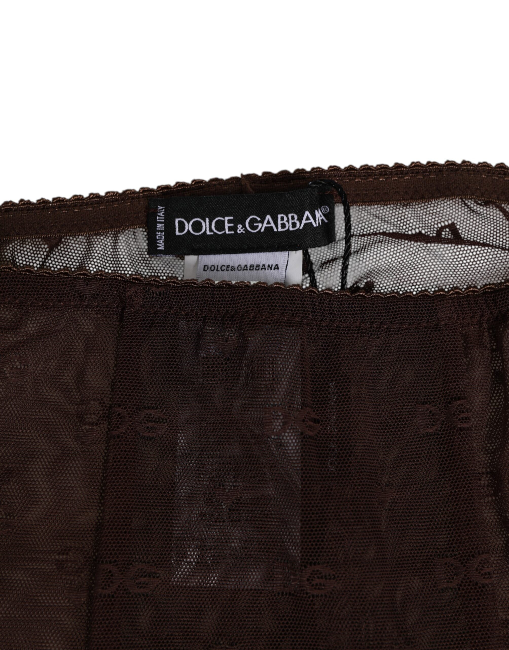 Dolce & Gabbana Brown Nylon Logo Lace Leggings Pants Underwear
