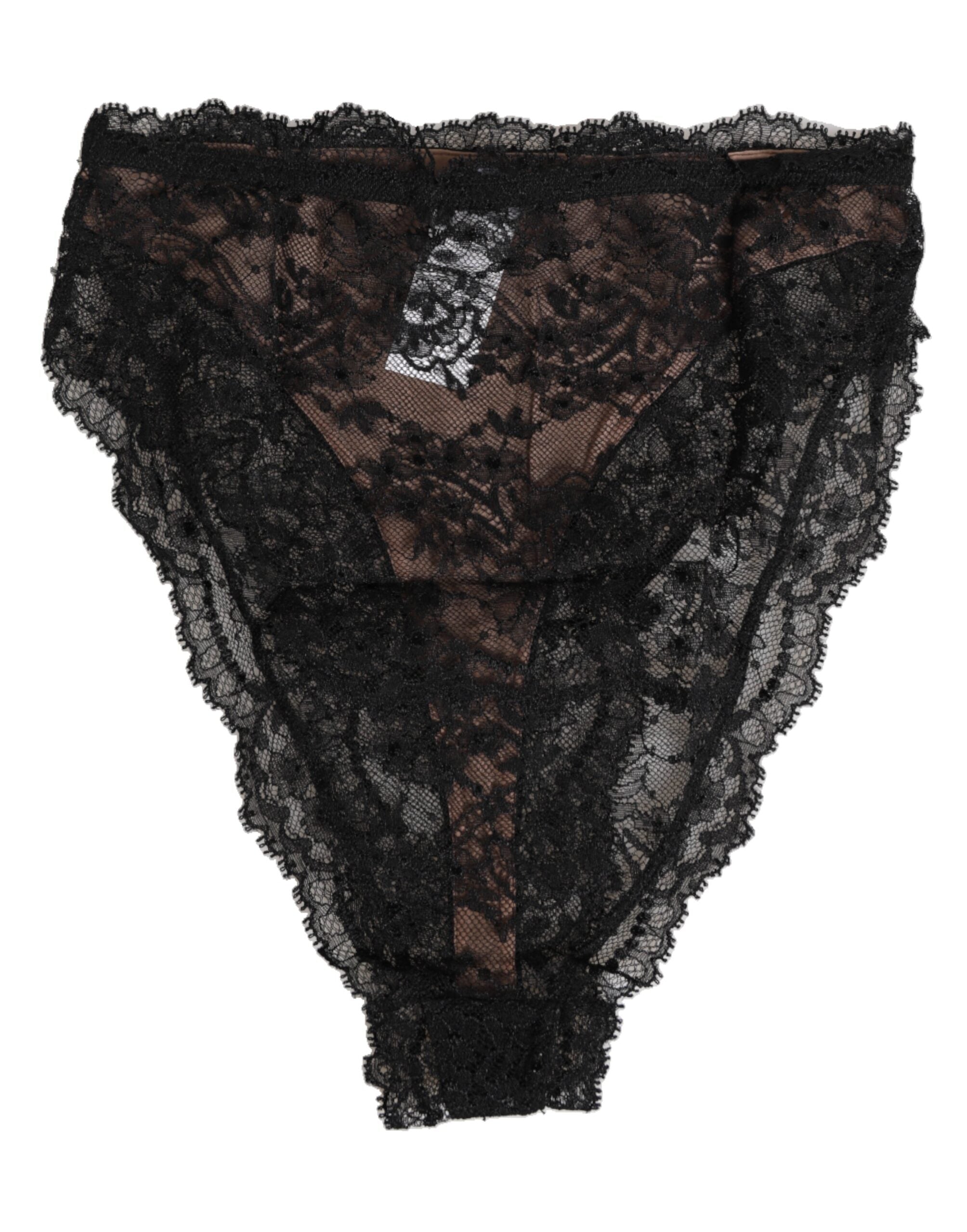 Dolce & Gabbana Black Floral Lace Mesh High Brief Panty  Underwear