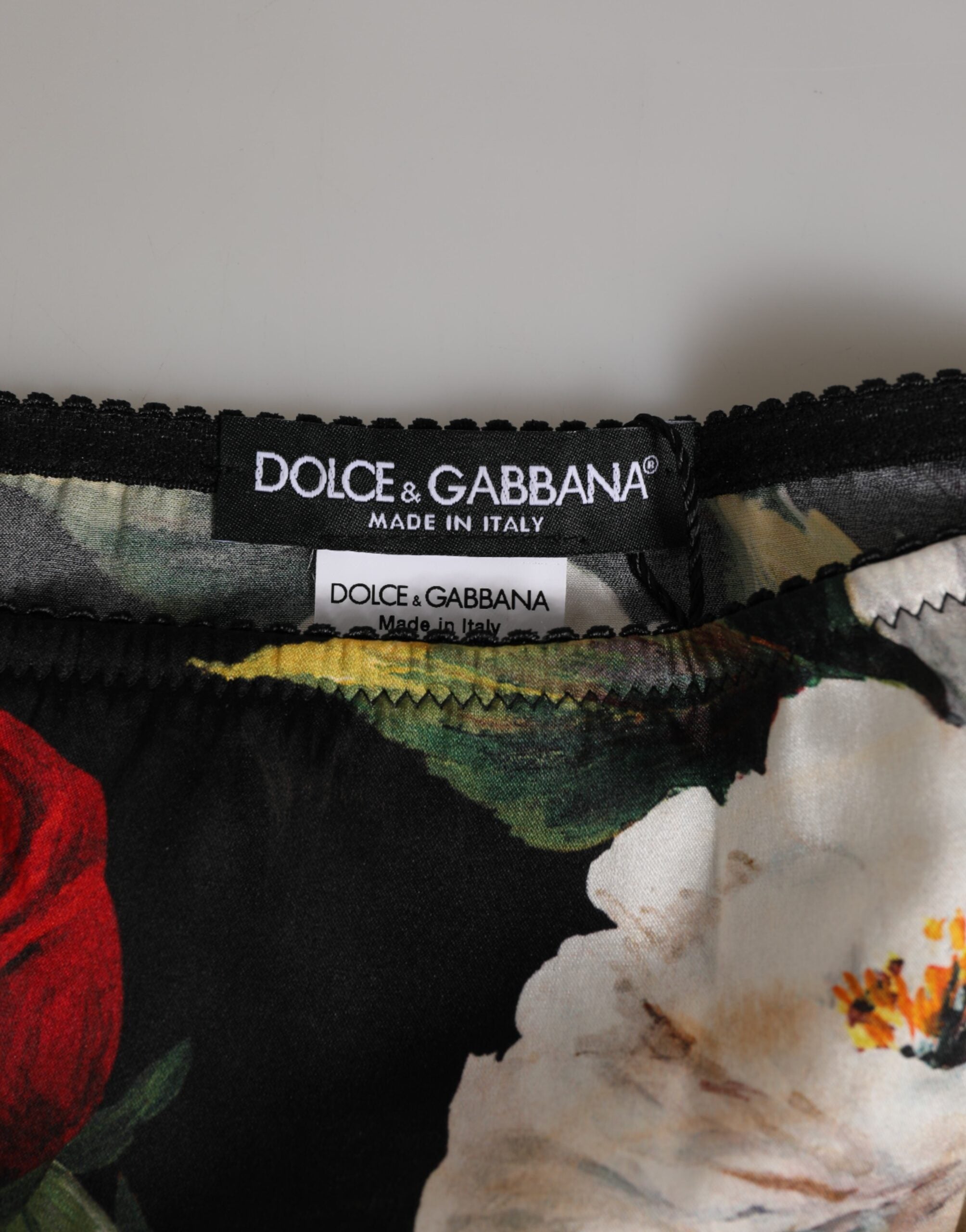 Dolce & Gabbana Black Floral Print Mid Waist Panty Underwear