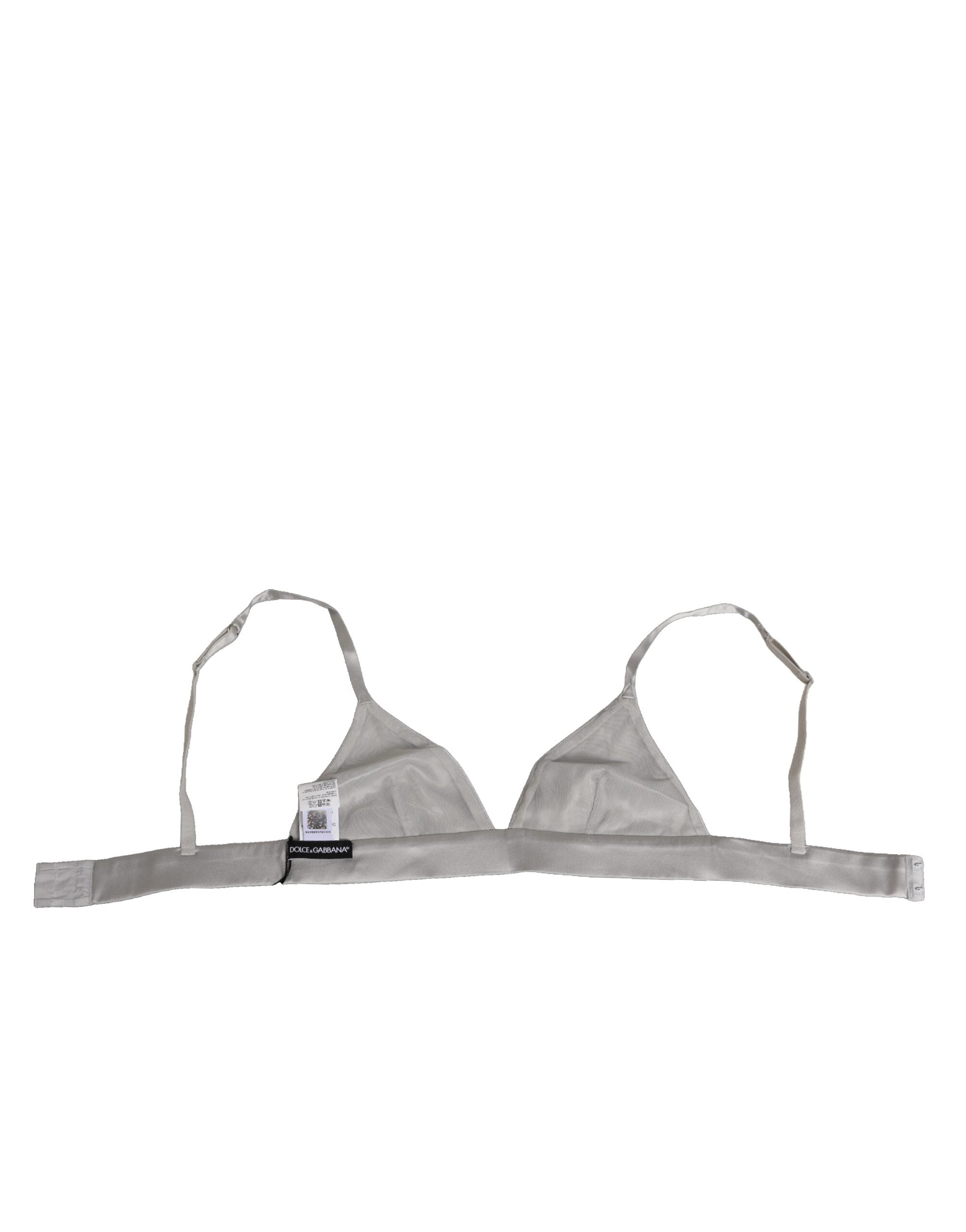 Dolce & Gabbana Gray Silk Satin Triangle Soft Cup Bra Underwear