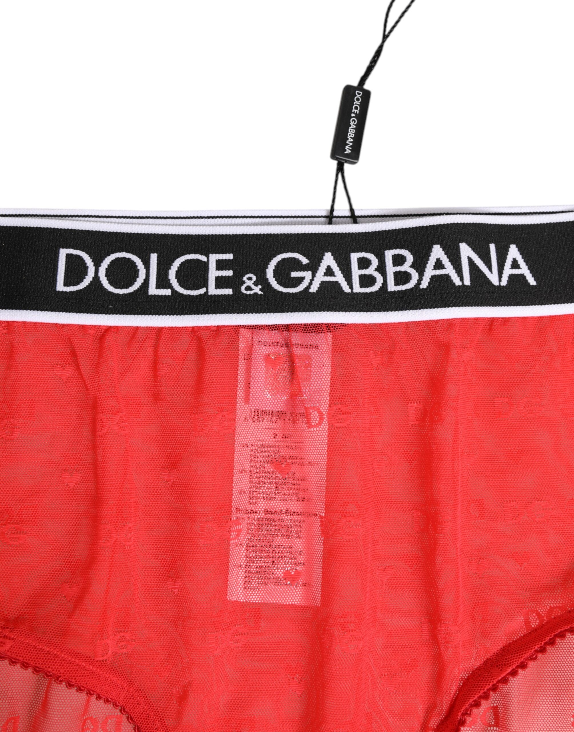 Dolce & Gabbana Red Nylon Logo Waistband Brief Panty Underwear