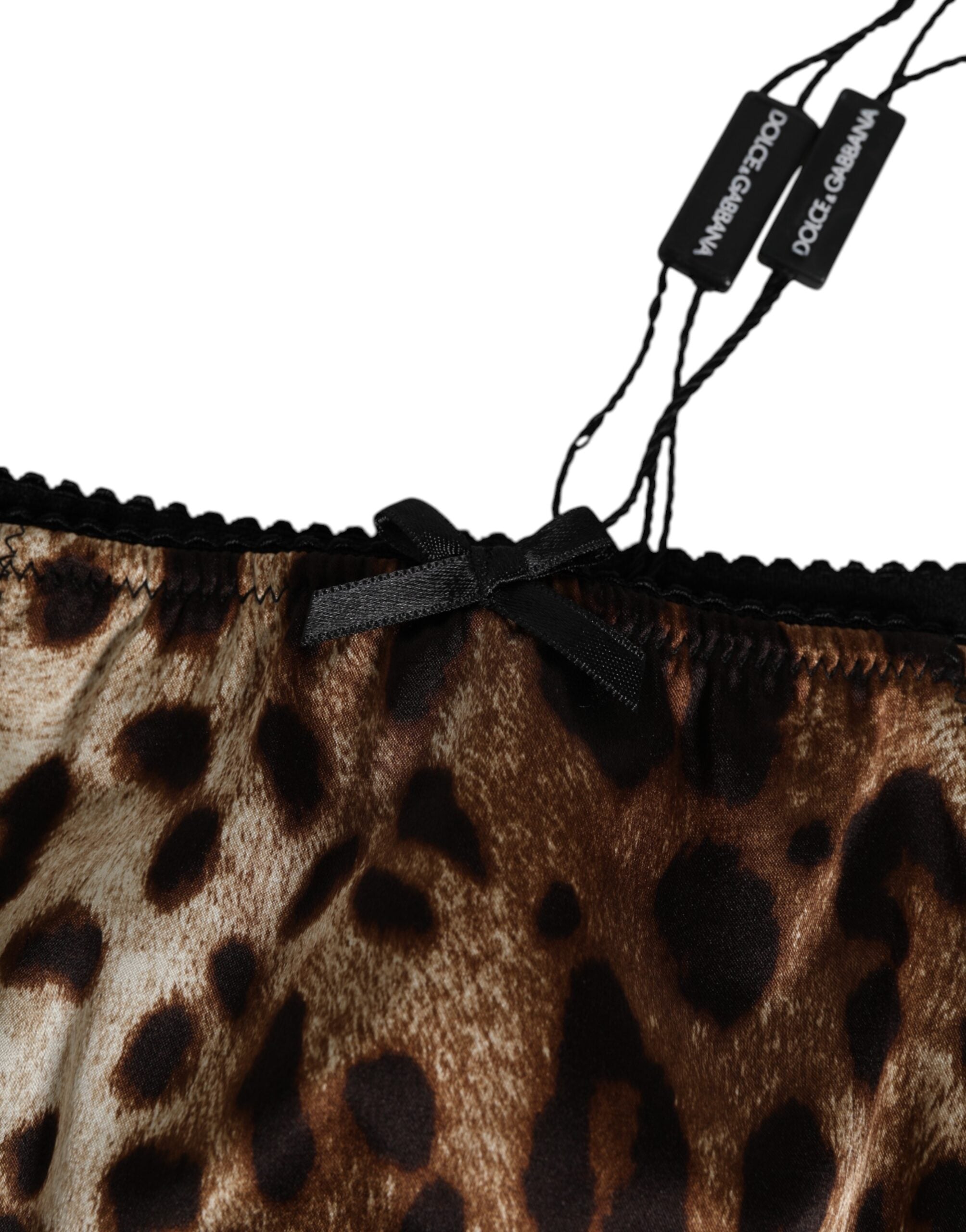 Dolce & Gabbana Brown Leopard Silk Mid Waist Panty Underwear