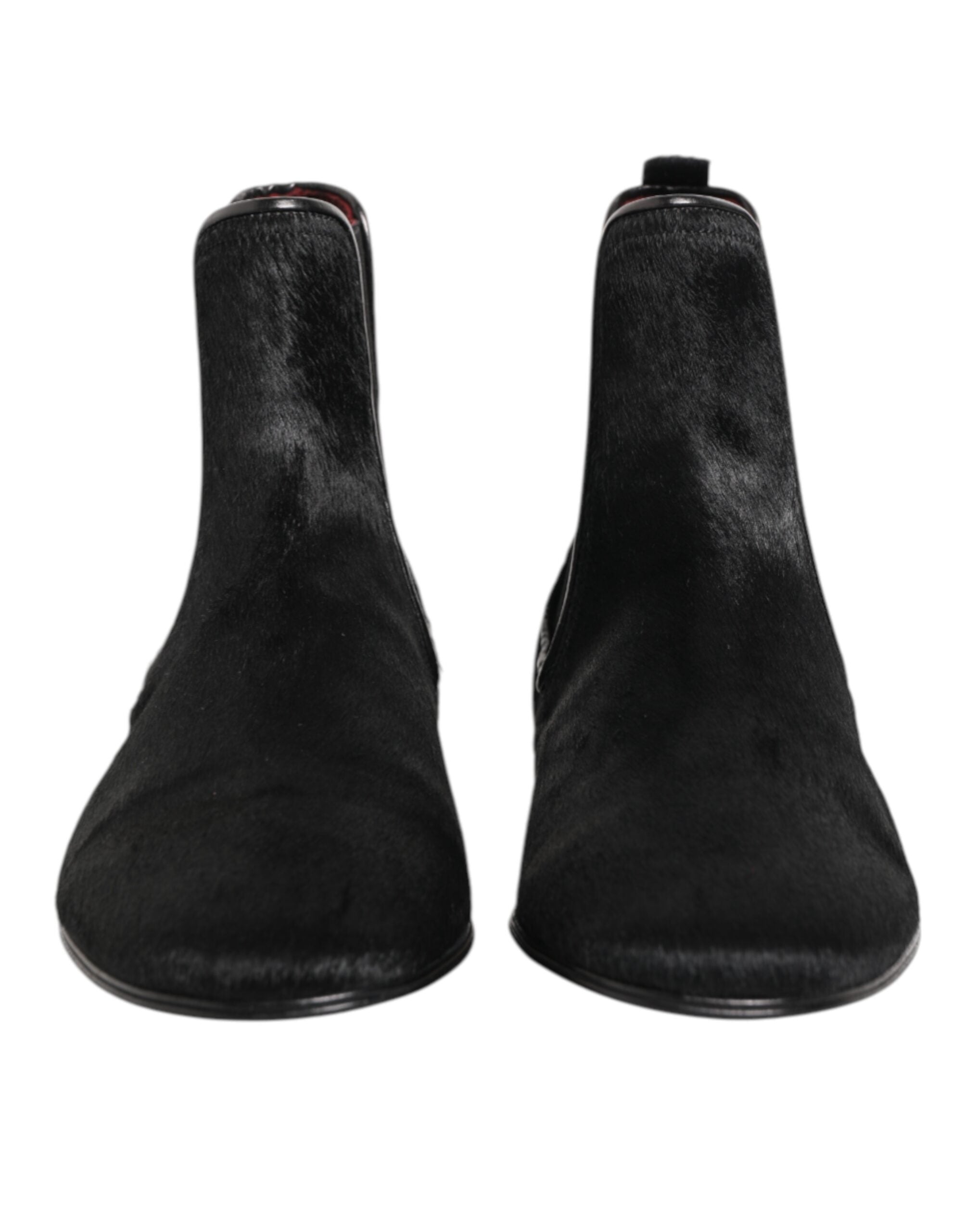 Dolce & Gabbana Black Leather Fur Men CHELSEA Boots Shoes