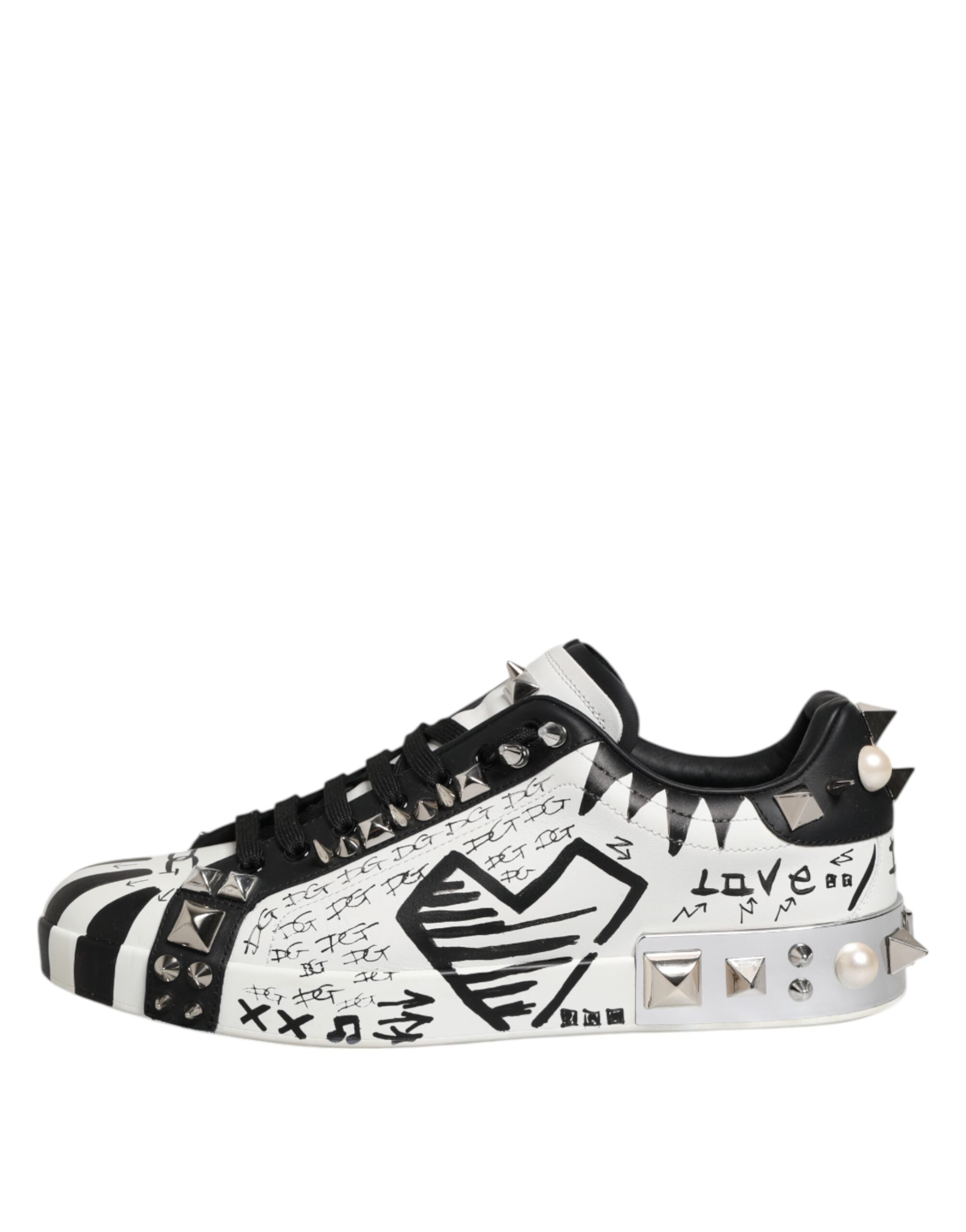 Dolce & Gabbana White Portofino Studded Men Sneakers Shoes