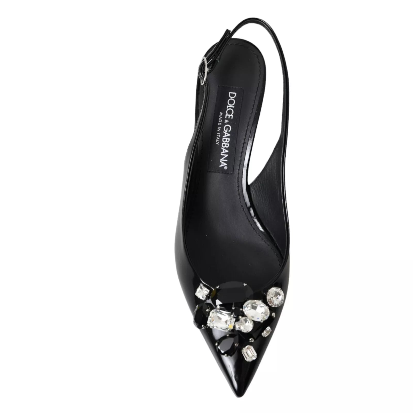 Dolce & Gabbana Black Patent Leather Crystal Slingback Shoes