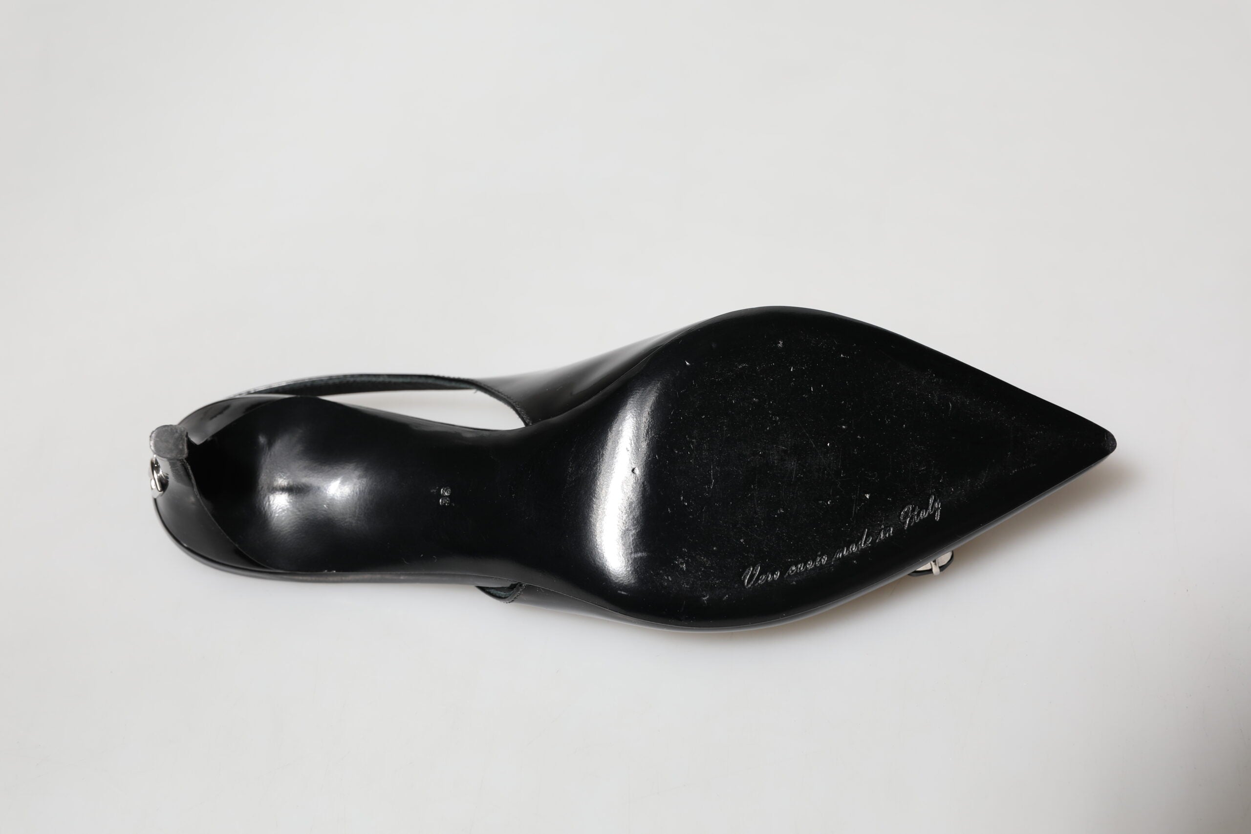 Dolce & Gabbana Black Patent Leather Crystal Slingback Shoes