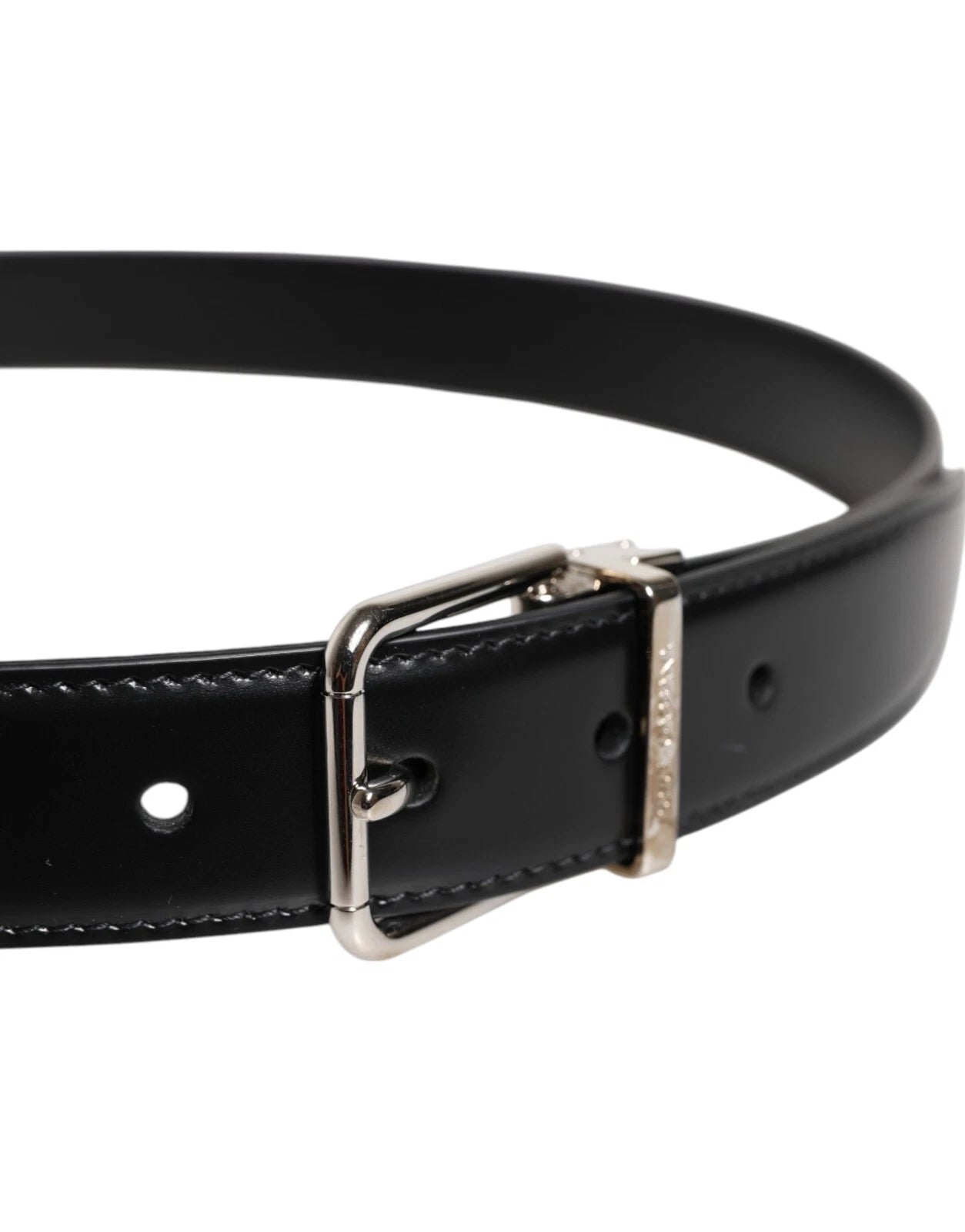Dolce & Gabbana Black Calf Leather Silver Metal Buckle Belt