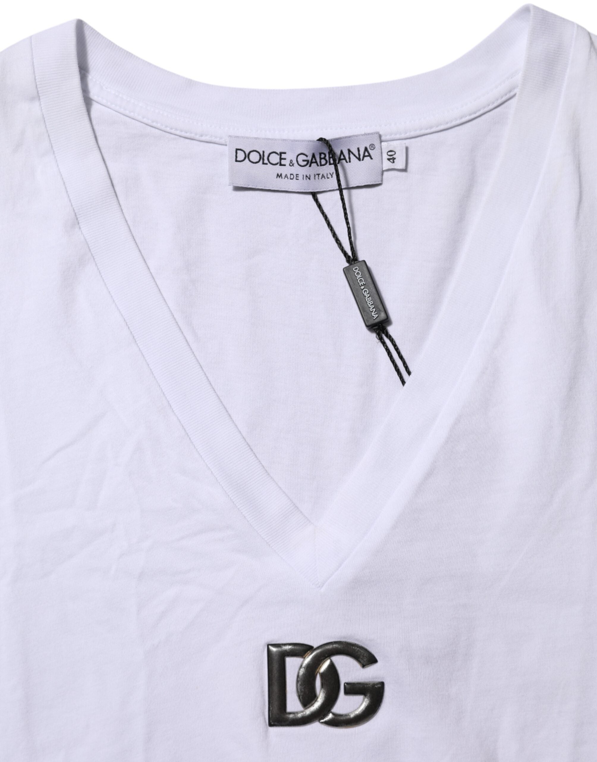 Dolce & Gabbana White Cotton V-Neck Short Sleeves T-Shirt