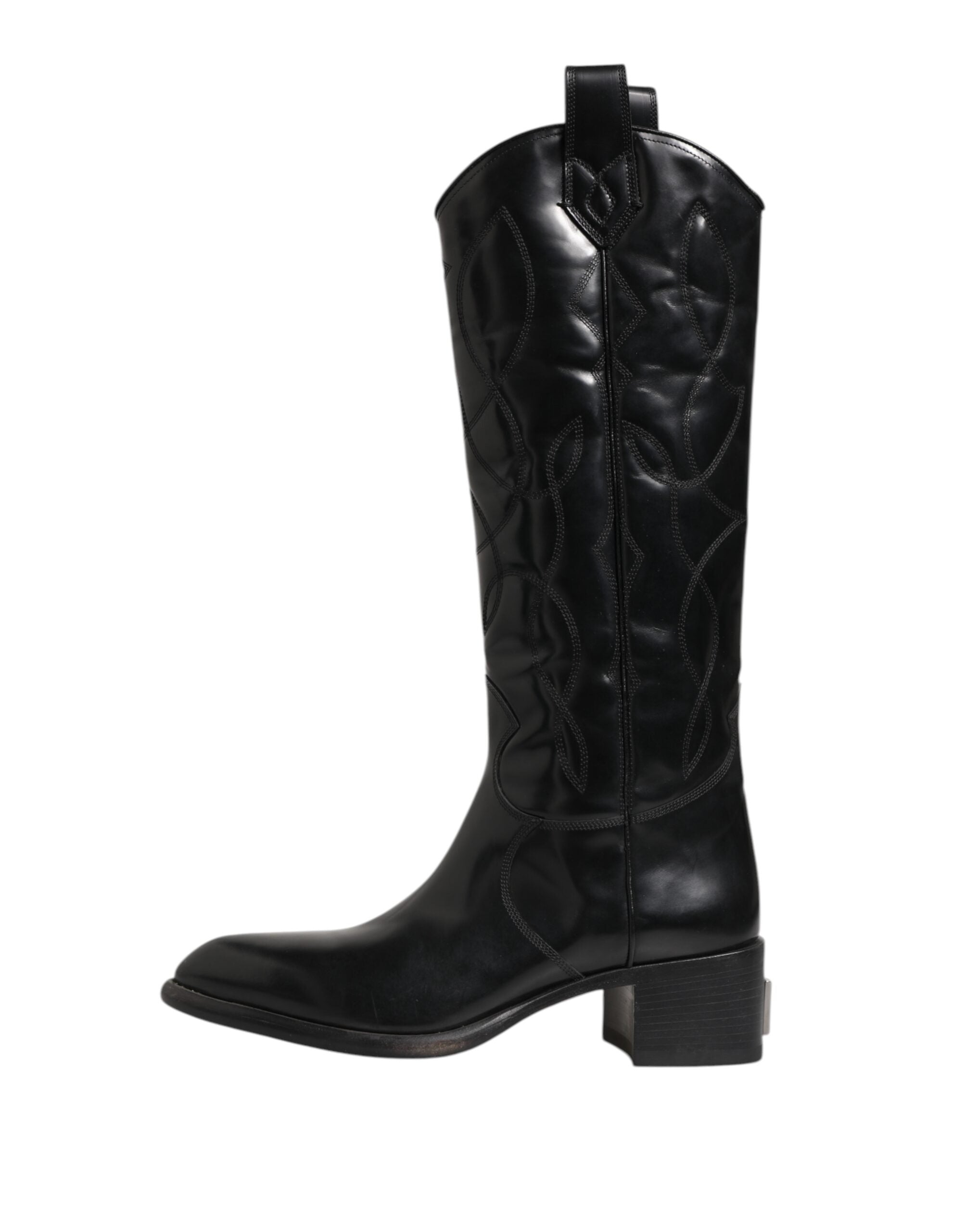 Dolce & Gabbana Black Leather Over The Calf Biker Boots Shoes
