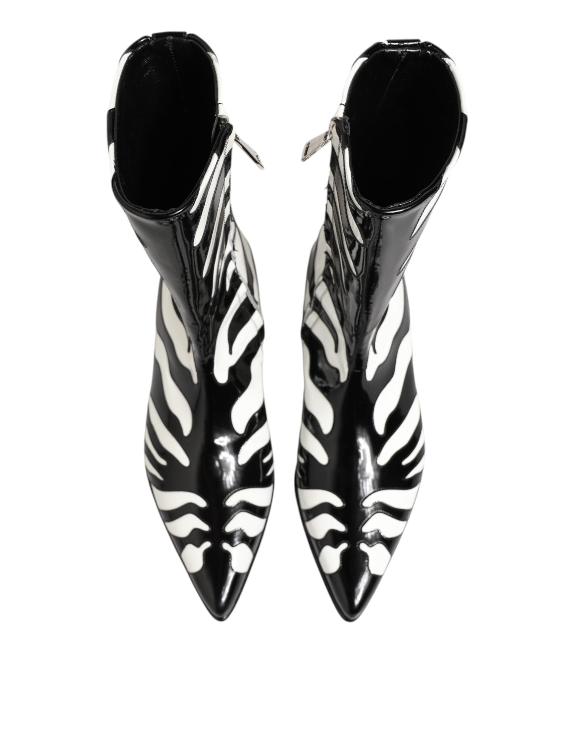 Dolce & Gabbana Black White Zebra Leather Mid Calf Boots Shoes