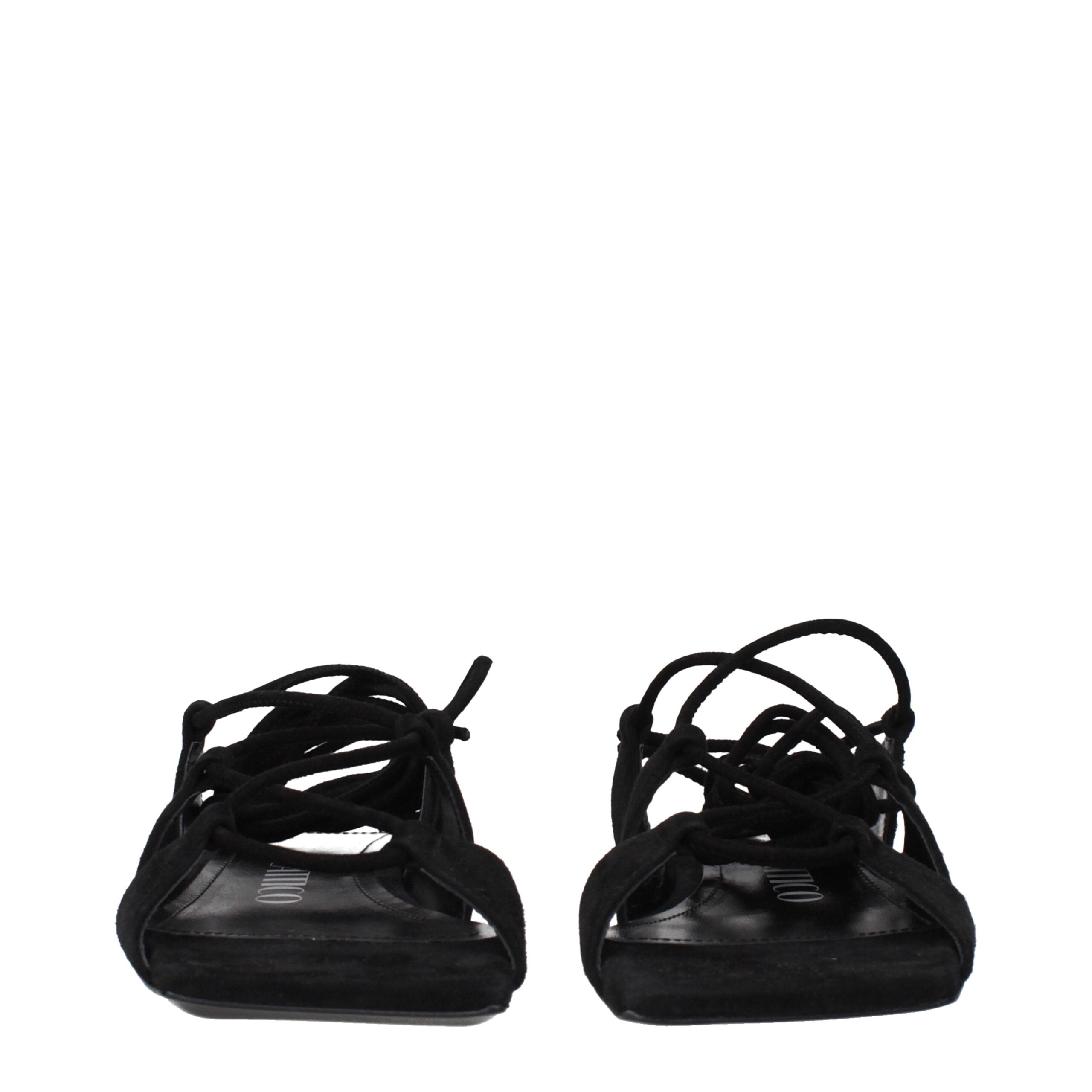 The Attico Black Leather Flat Sandals