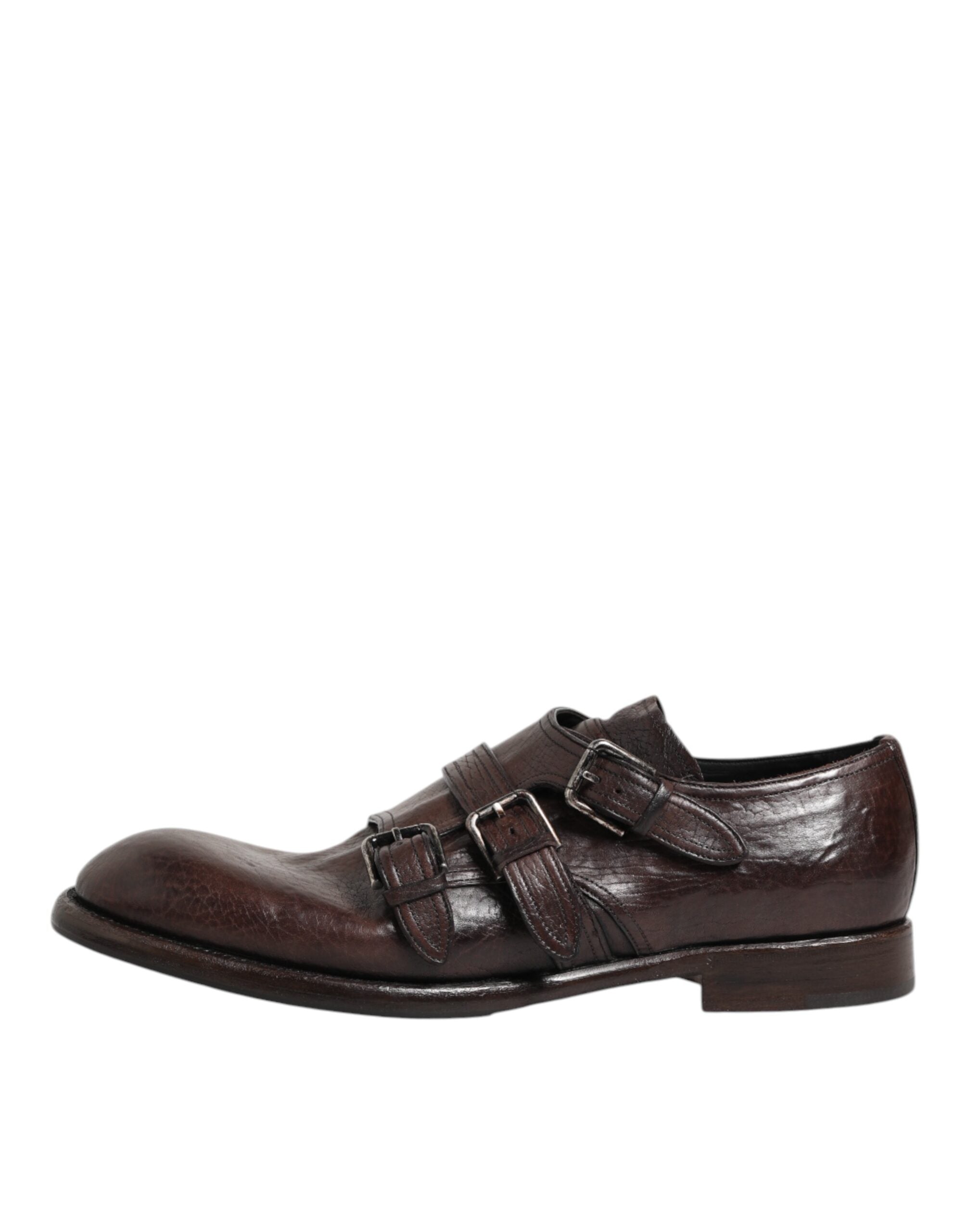 Dolce & Gabbana Brown Leather Monk Strap Formal Derby Shoes