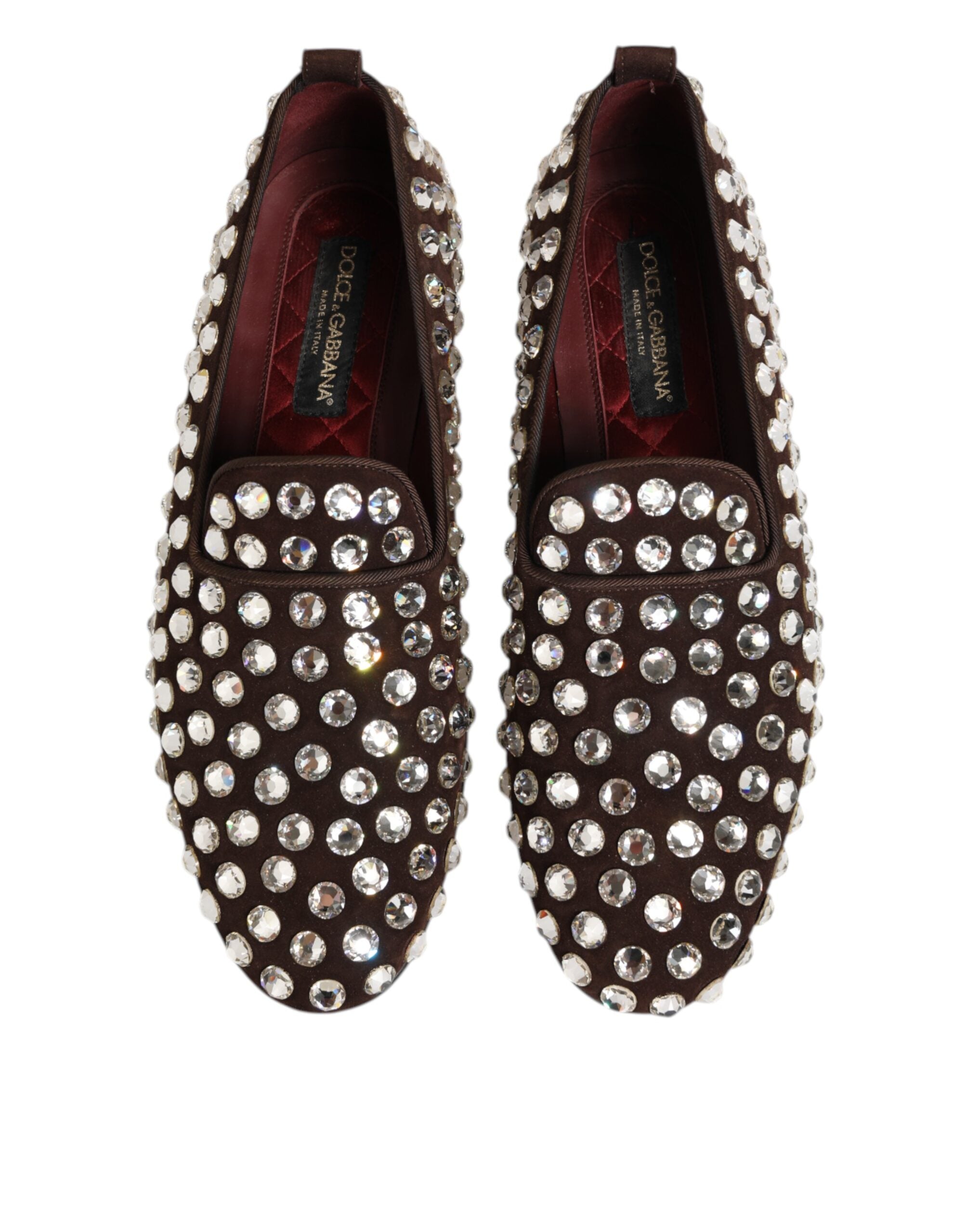 Dolce & Gabbana Bordeaux Suede Crystals Loafers Dress Shoes