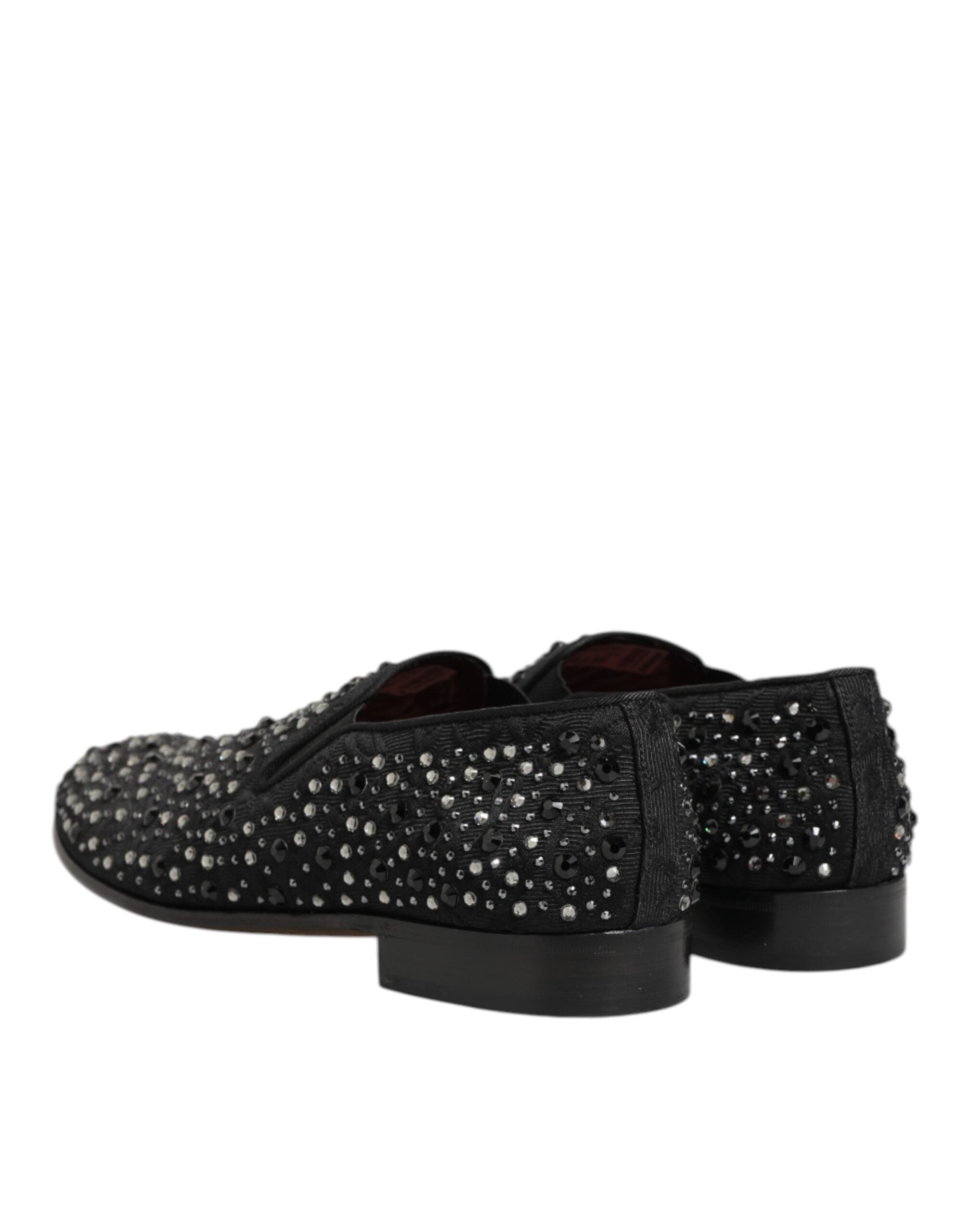Dolce & Gabbana Black Suede Crystal Embellished Loafer Shoes