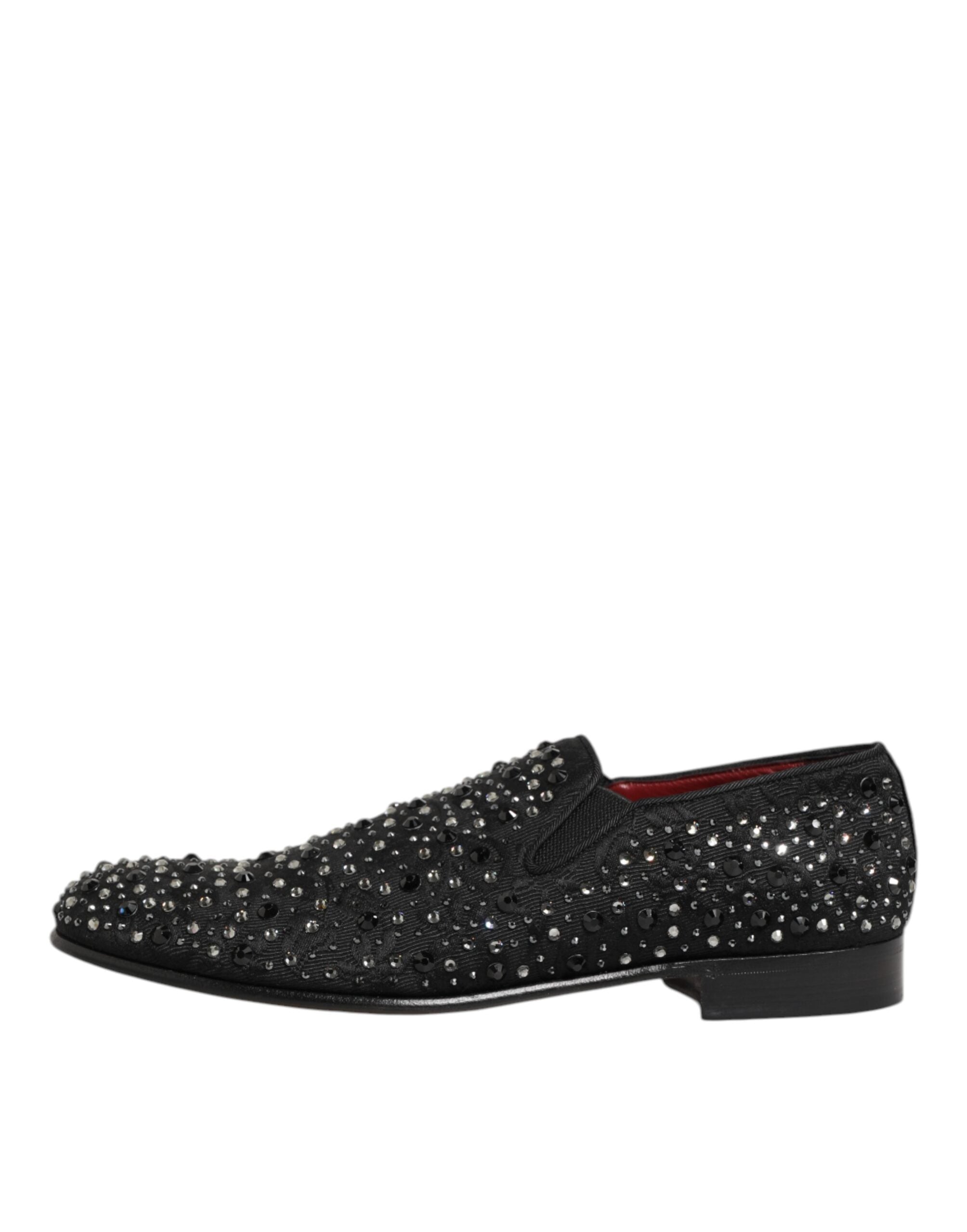 Dolce & Gabbana Black Suede Crystal Embellished Loafer Shoes