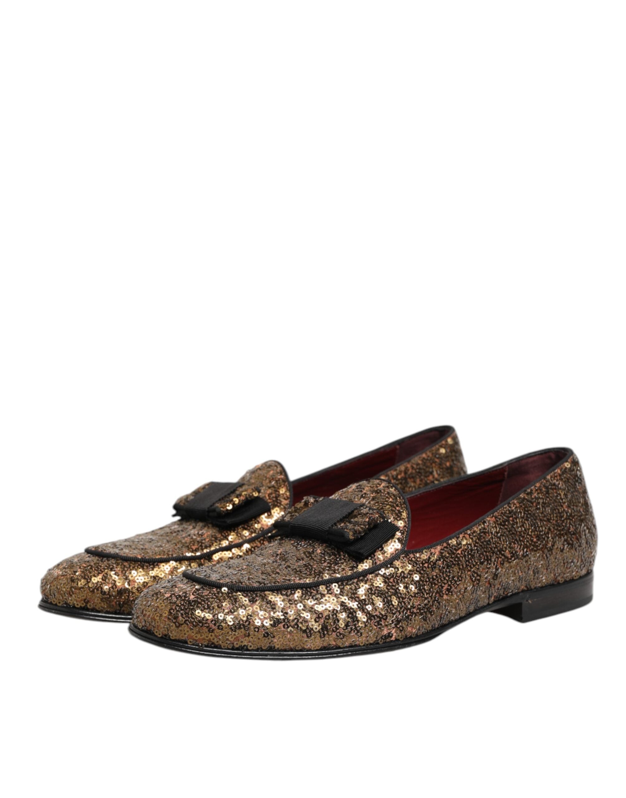Dolce & Gabbana Gold Sequined Slip On Loafers Men Dress Shoes