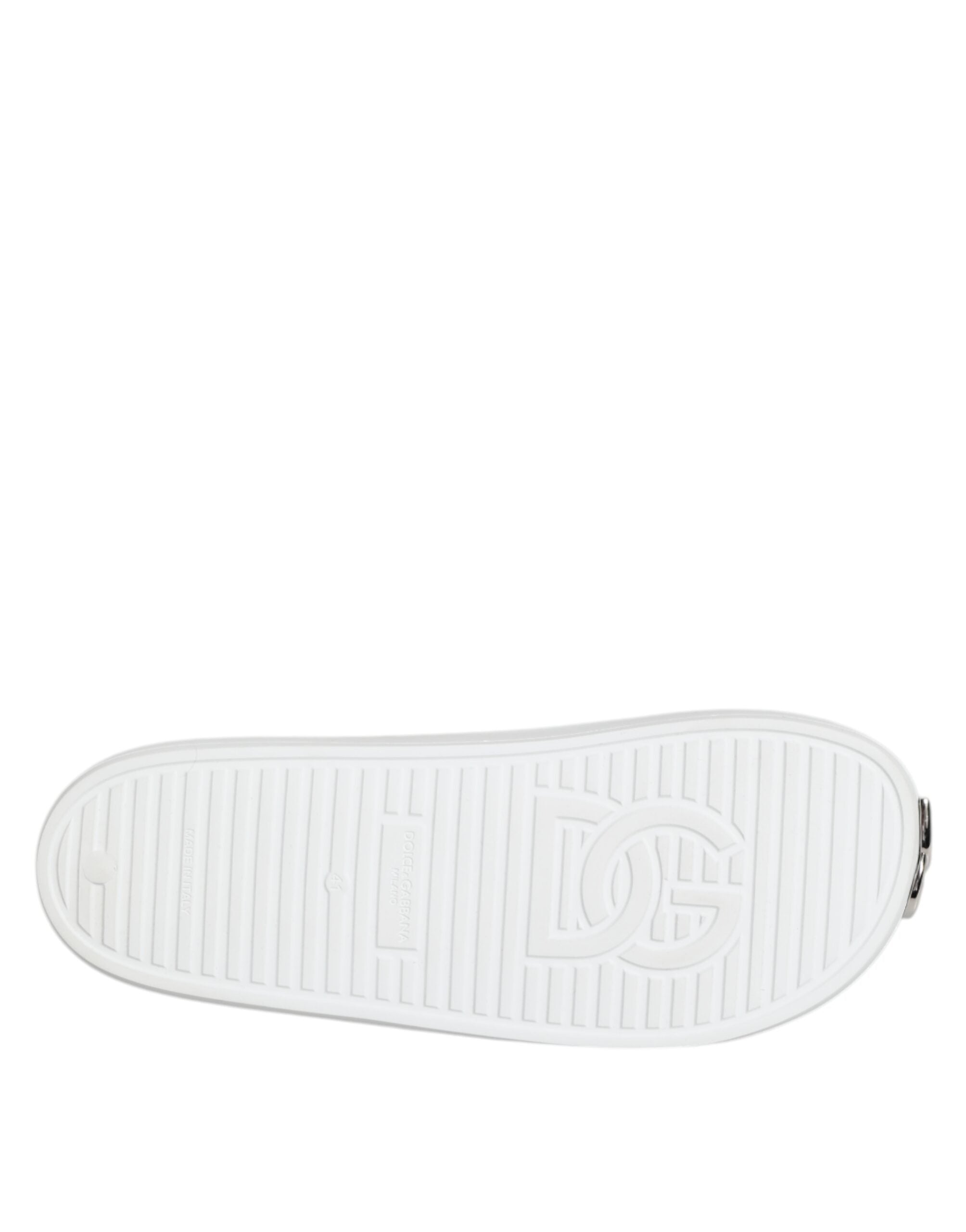 Dolce & Gabbana White Logo Slides Sandals Men Beachwear Shoes