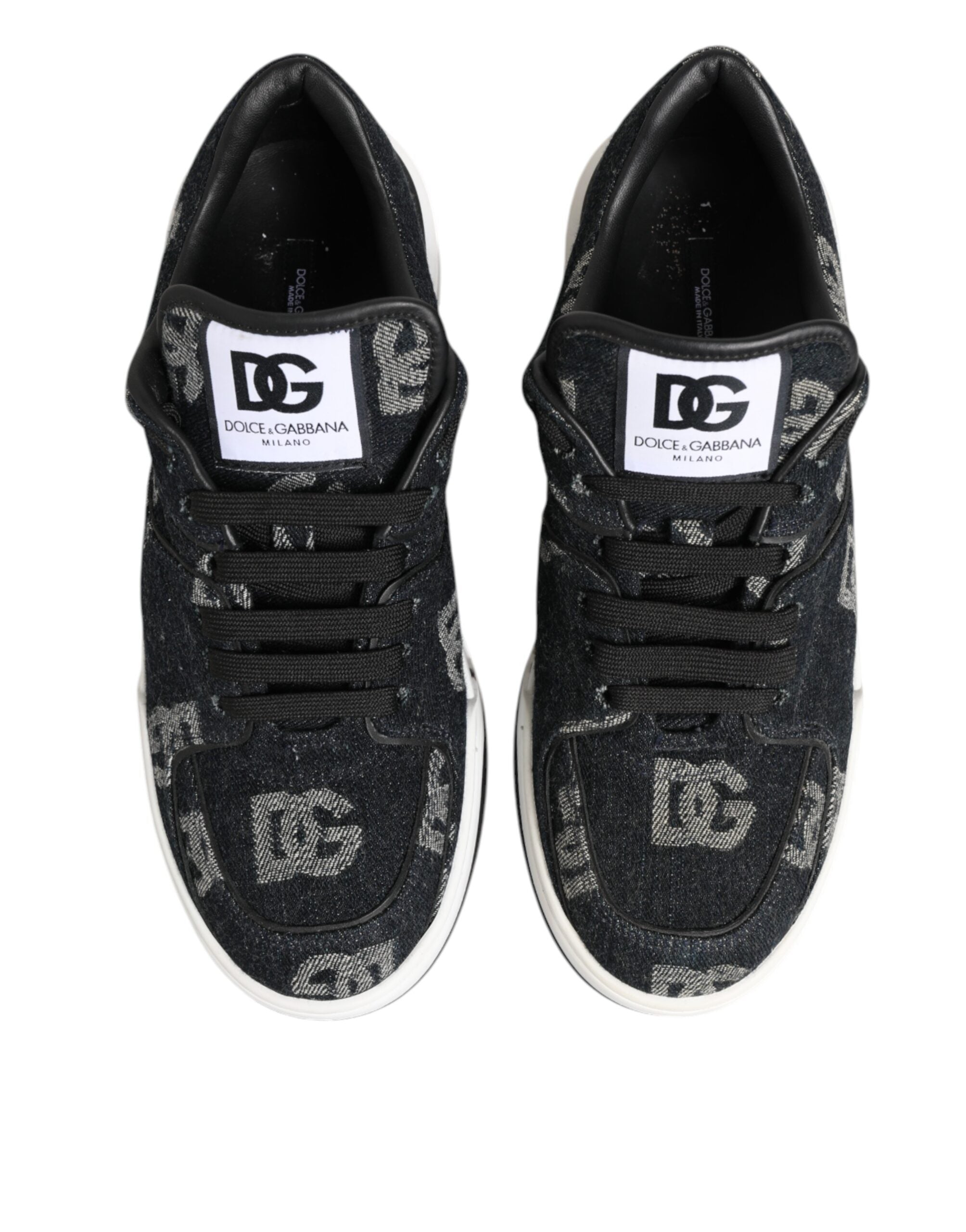Dolce & Gabbana Blue Cotton Denim Logo Low Top Sneakers Shoes