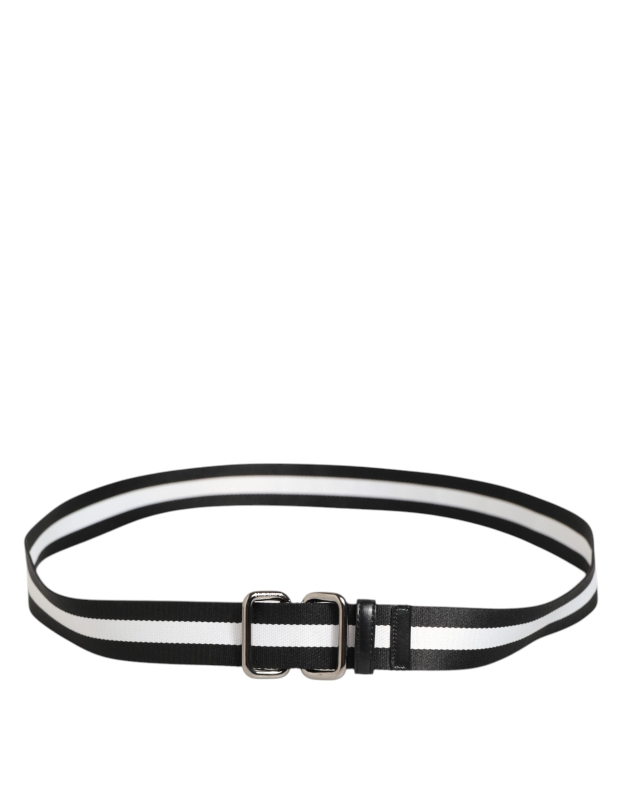 Dolce & Gabbana Black White Striped Logo Metal Buckle Belt