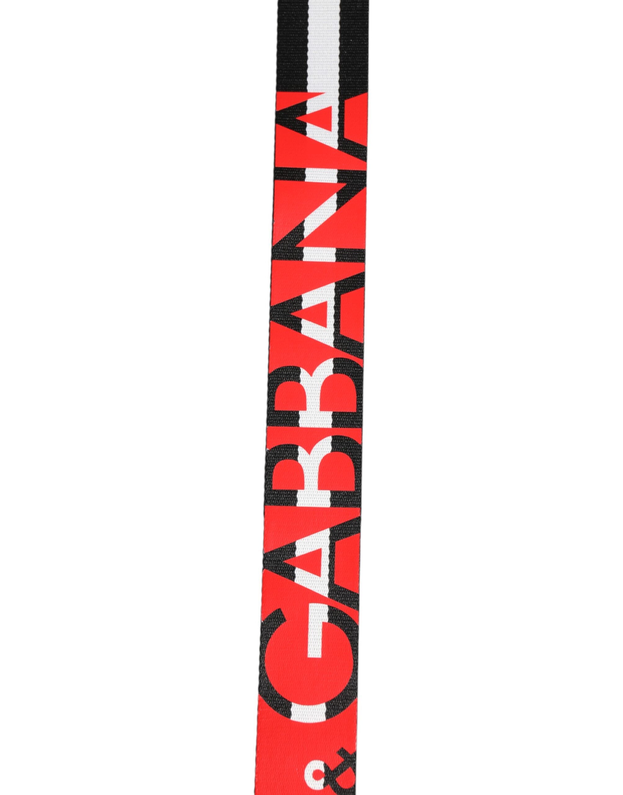 Dolce & Gabbana Black White Striped Logo Metal Buckle Belt