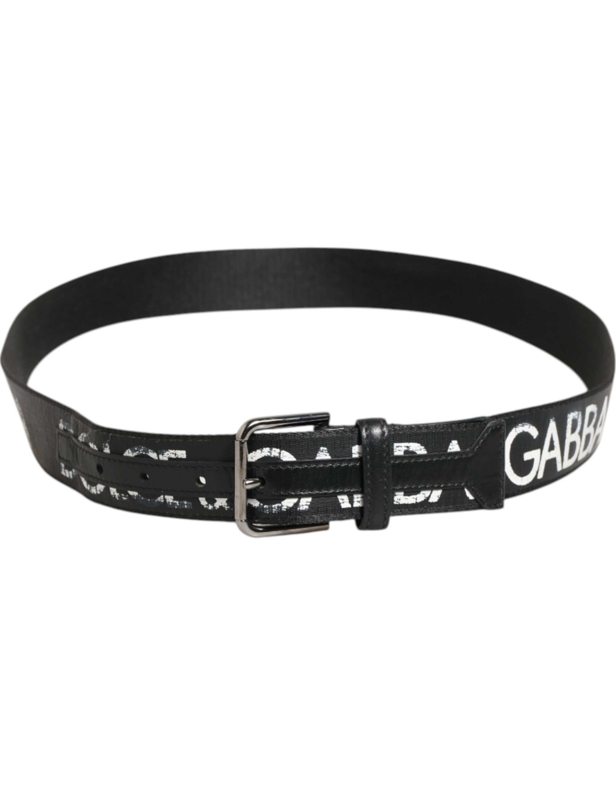 Dolce & Gabbana Black White Printed Metal Logo Buckle Belt