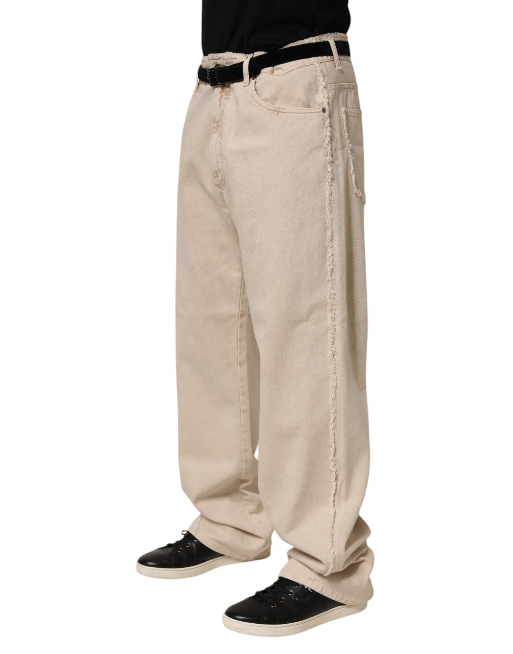 Dolce & Gabbana Beige Cotton Straight Denim Trouser Jeans