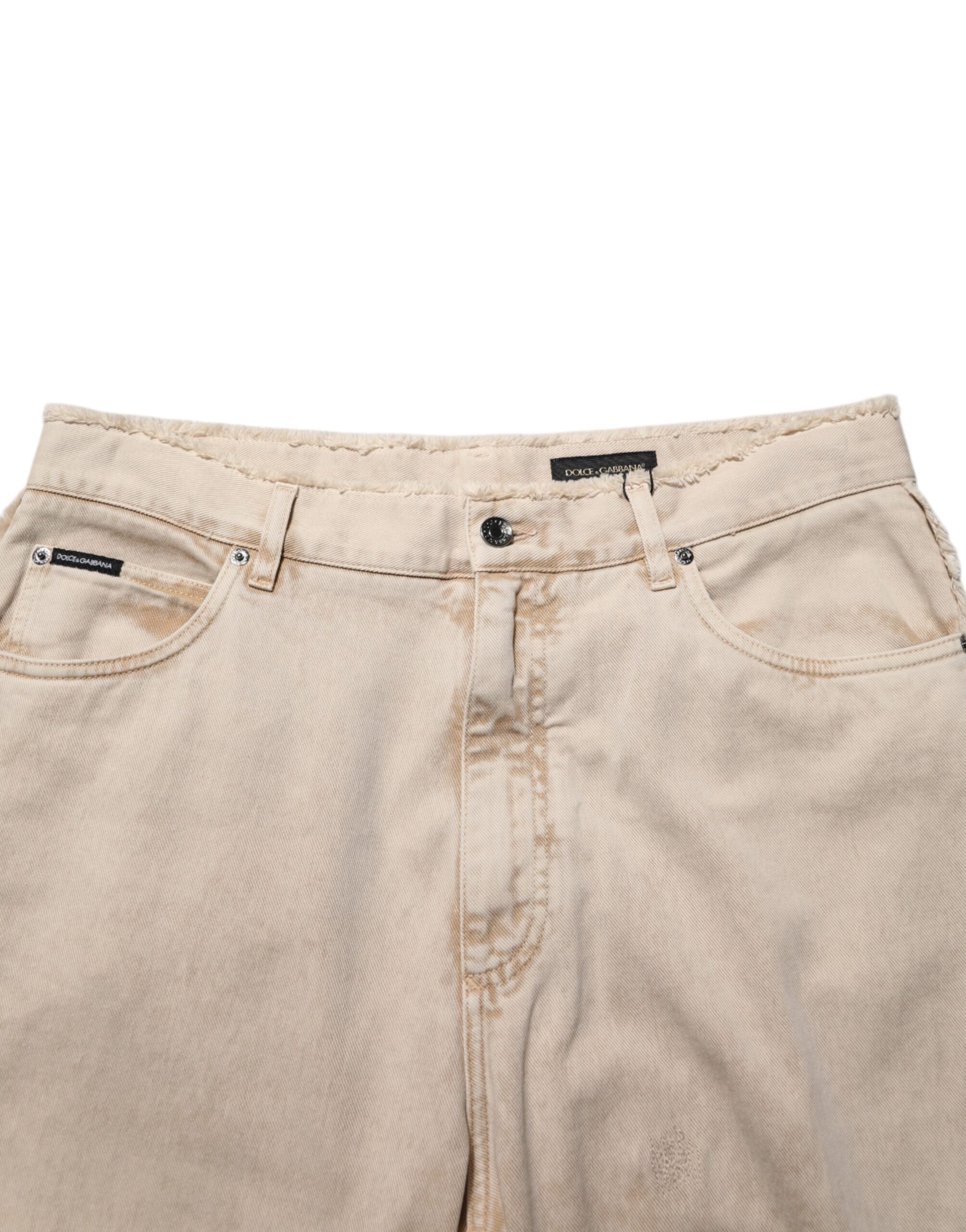 Dolce & Gabbana Beige Cotton Straight Denim Trouser Jeans