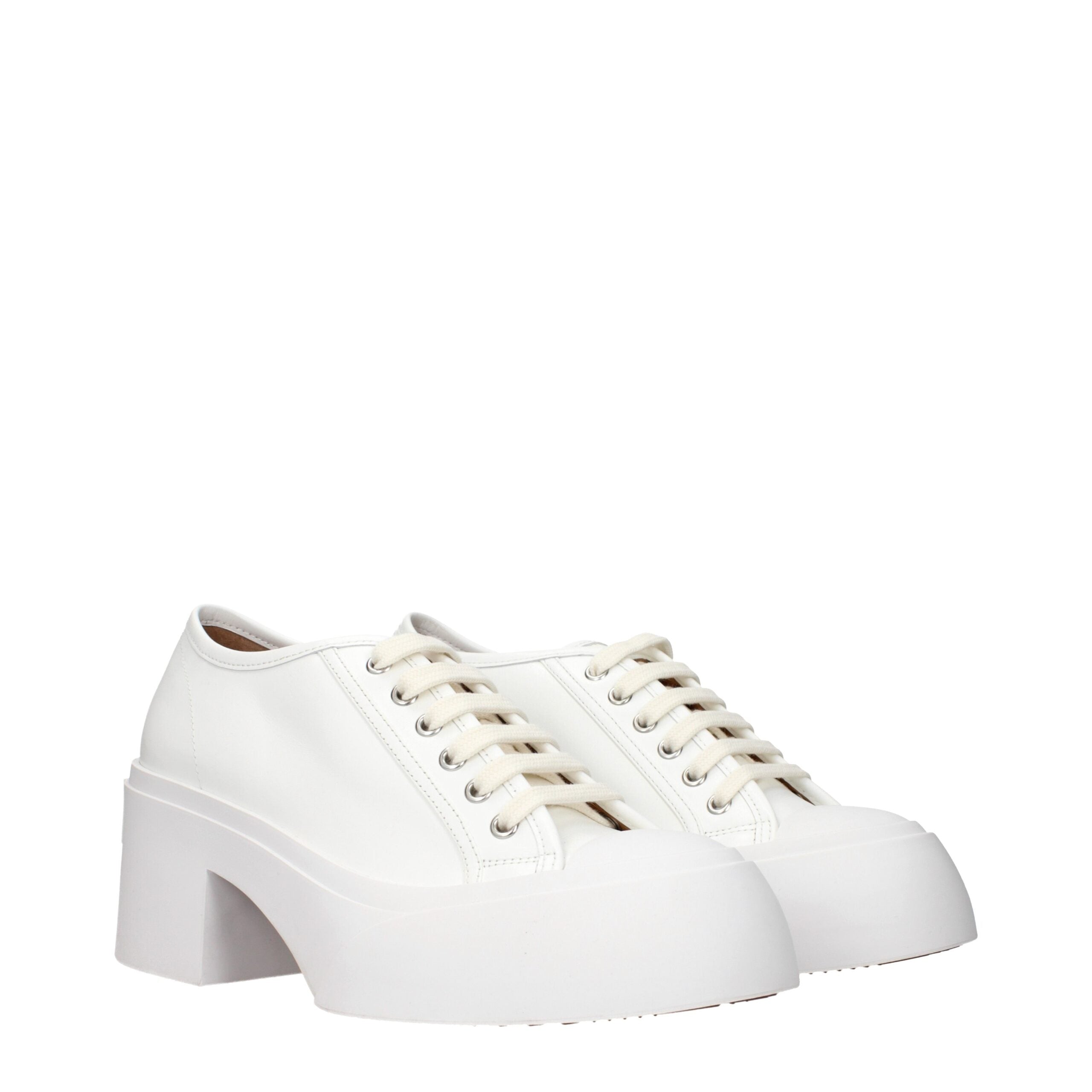 Step into a realm of sophistication with Marni White Leather Platform Sneakers, where premium craftsmanship meets timeless elegance for the discerning individual.