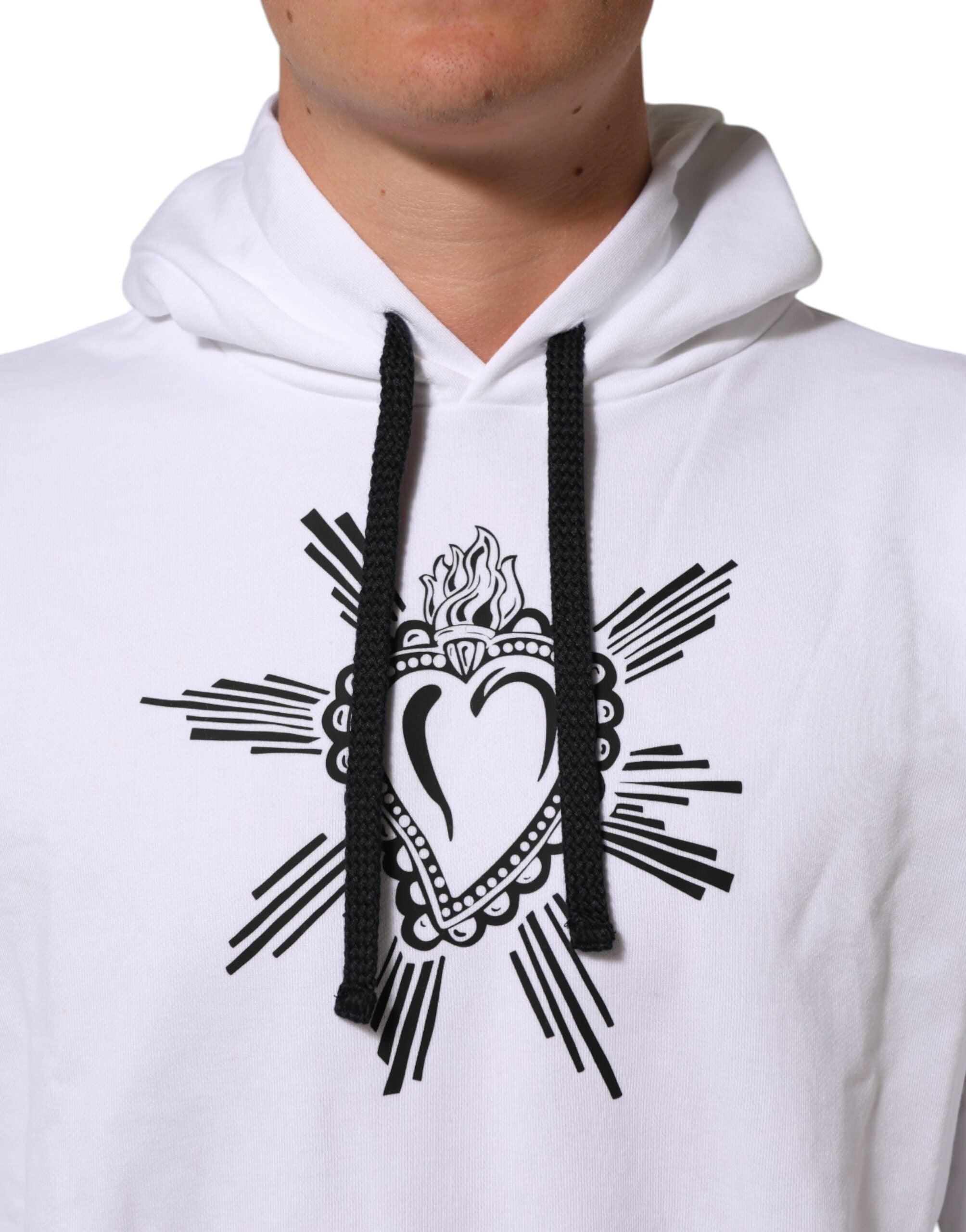 Dolce & Gabbana White Sacred Heart Hooded Sweatshirt Sweater