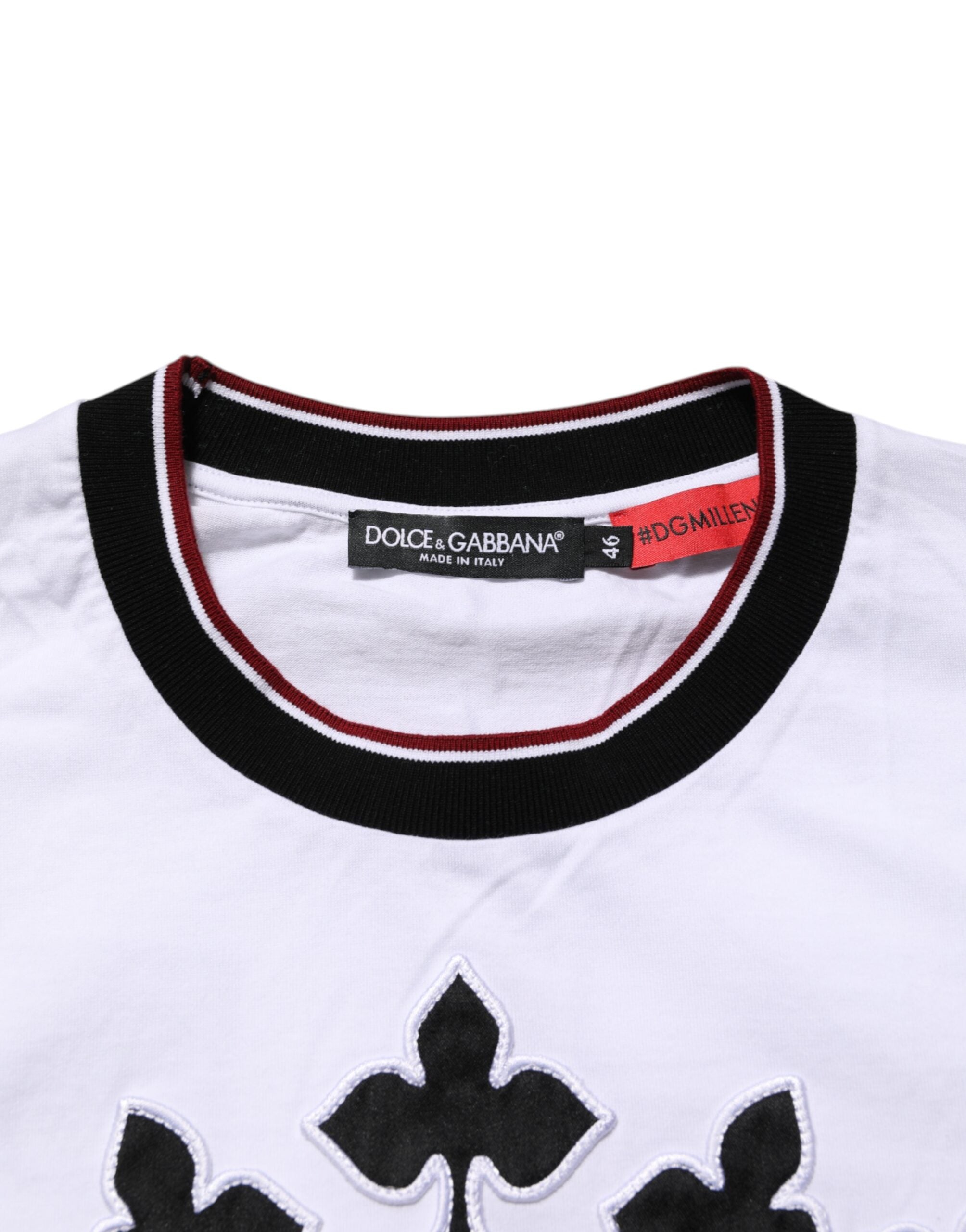 Dolce & Gabbana White Cotton Crown King Embroidery T-shirt