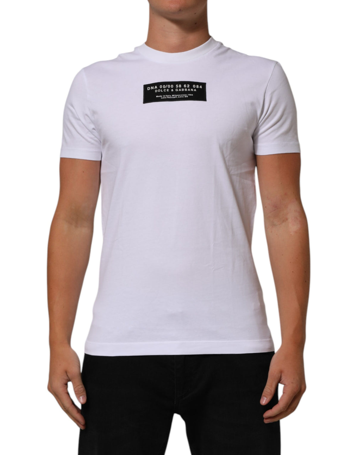 Dolce & Gabbana White Cotton Logo Print Crew Neck T-Shirt