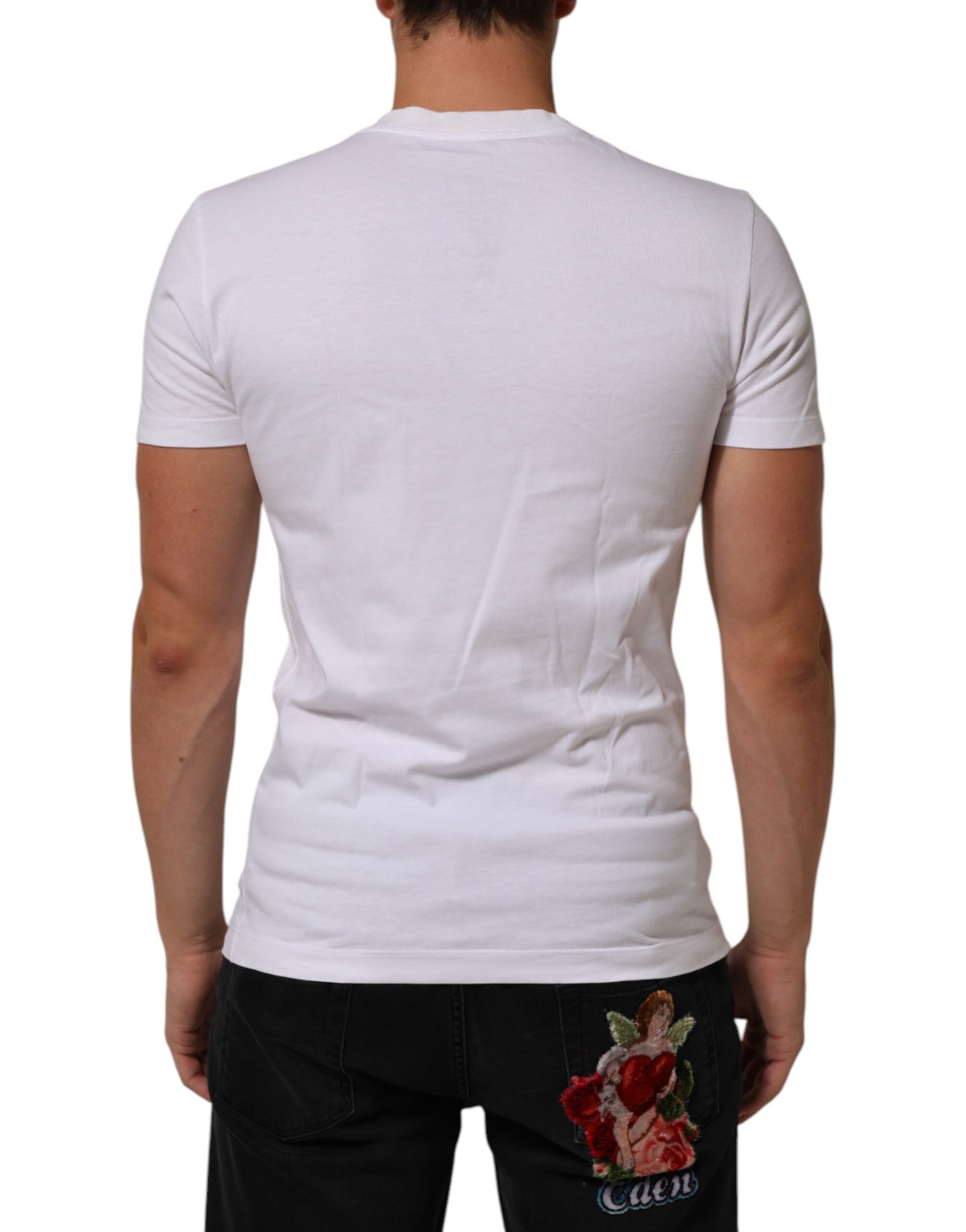 Dolce & Gabbana White Cotton Logo Print Crew Neck Men T-shirt