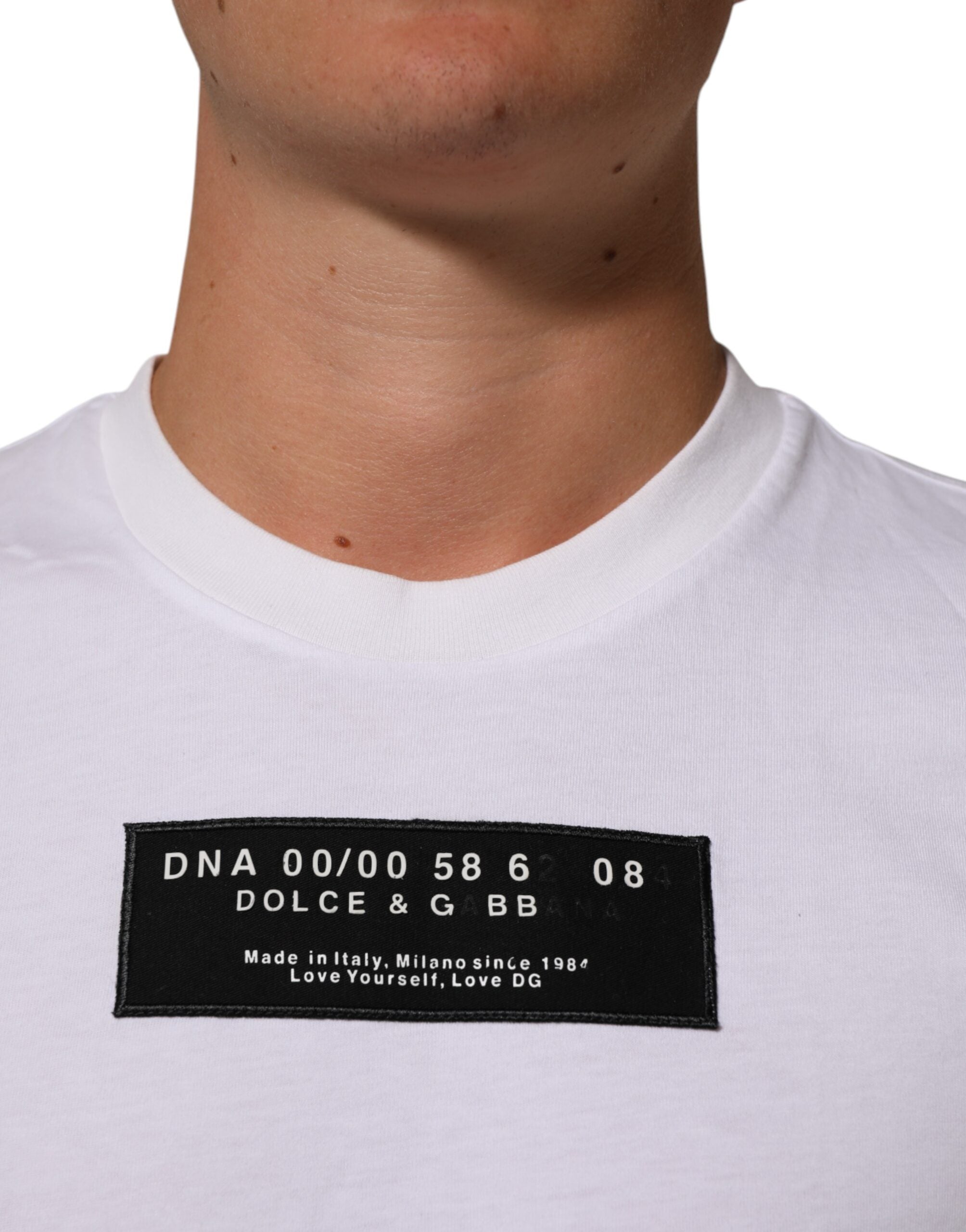Dolce & Gabbana White Cotton Logo Print Crew Neck Men T-shirt