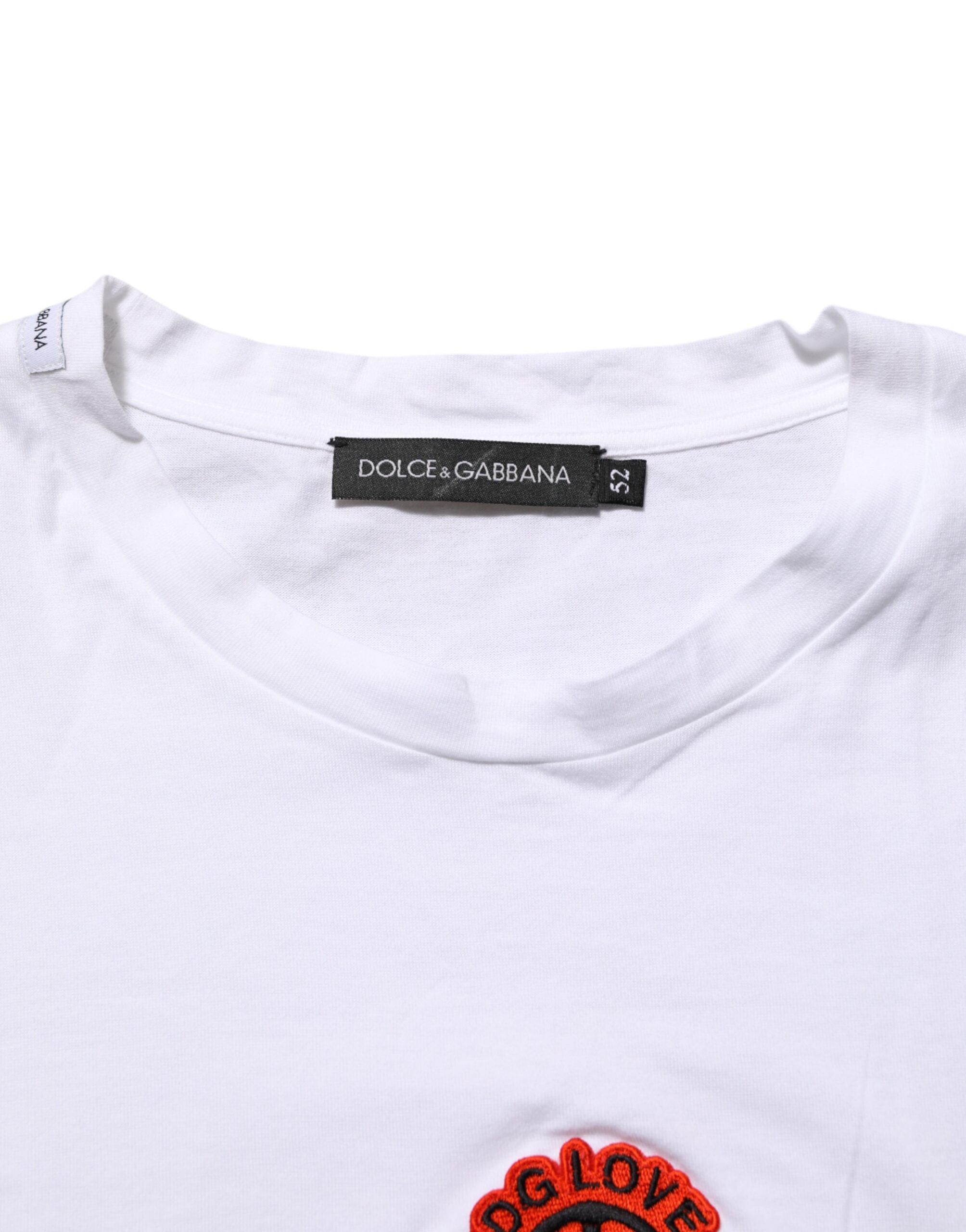 Dolce & Gabbana White Cotton DG Love Patch Crew Neck T-shirt
