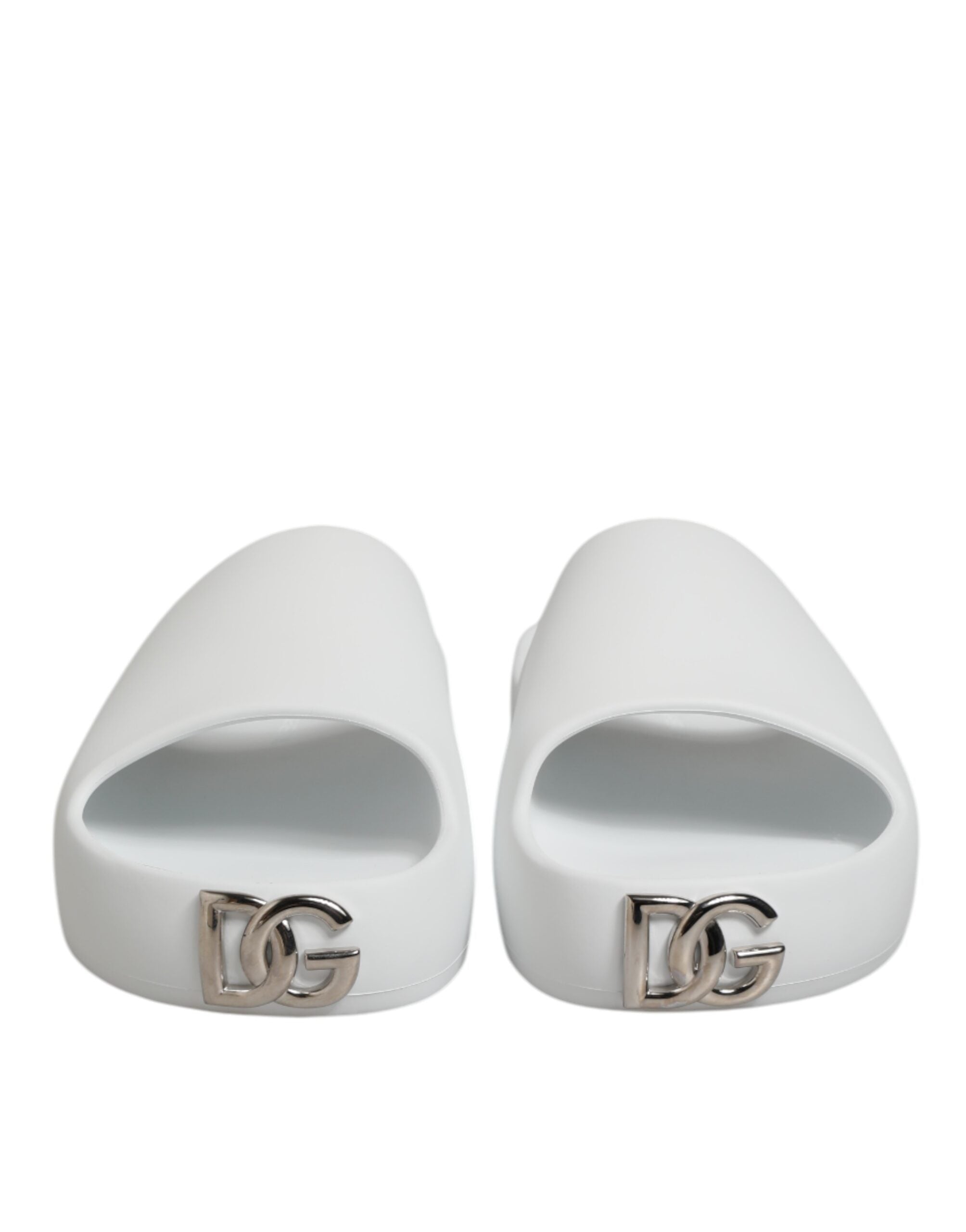 Dolce & Gabbana White Logo Slides Sandals Men Beachwear Shoes