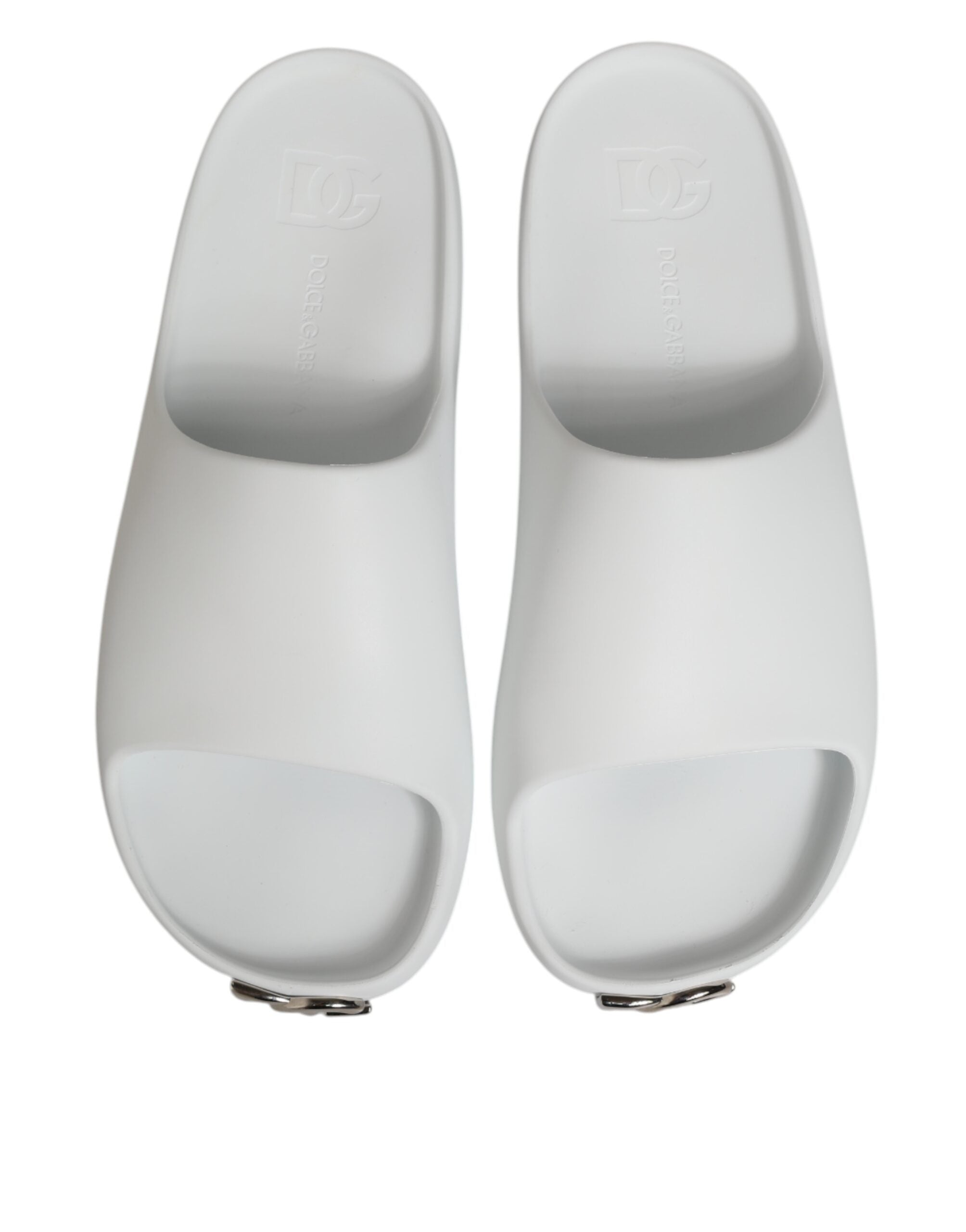 Dolce & Gabbana White Logo Slides Sandals Men Beachwear Shoes