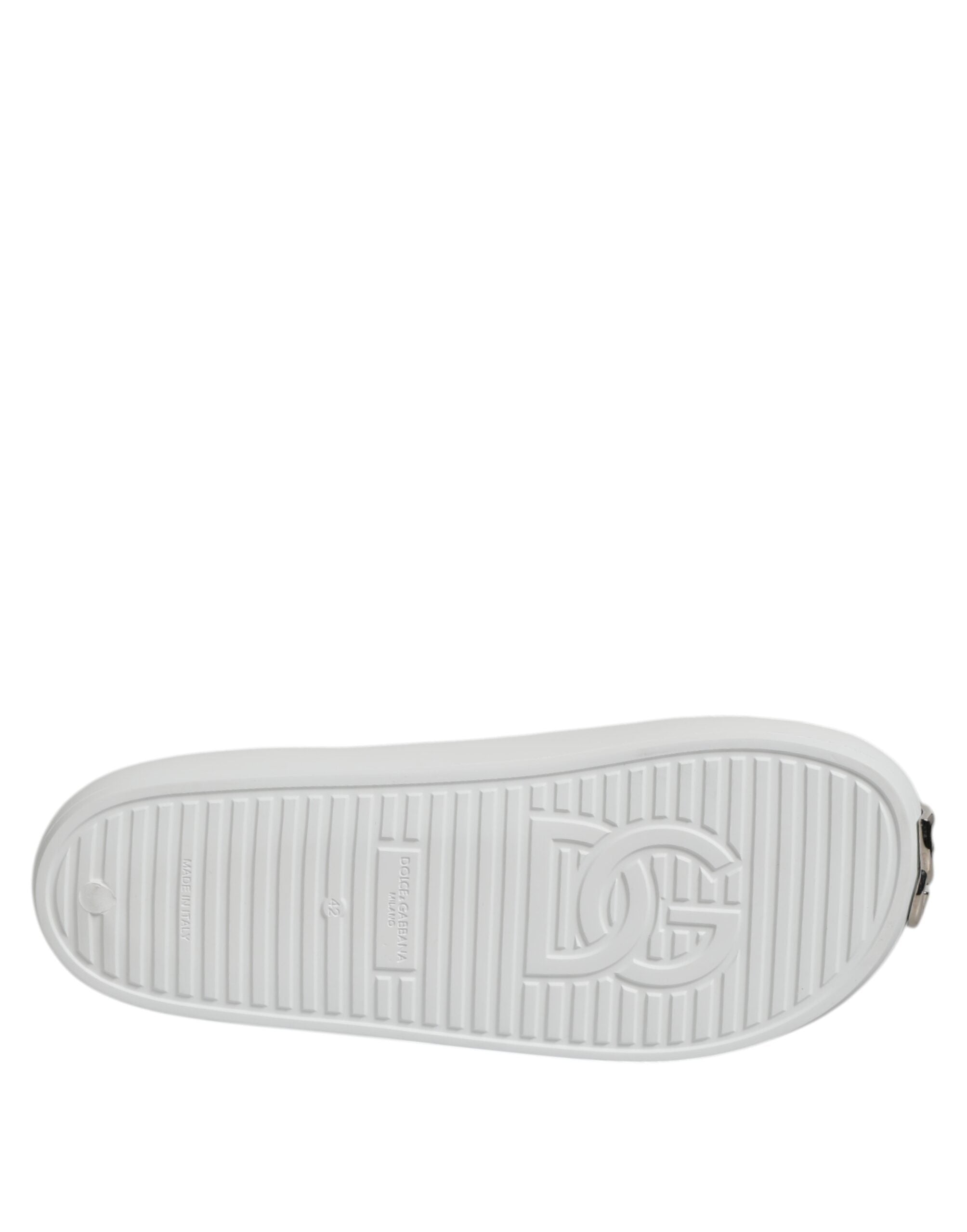 Dolce & Gabbana White Logo Slides Sandals Men Beachwear Shoes
