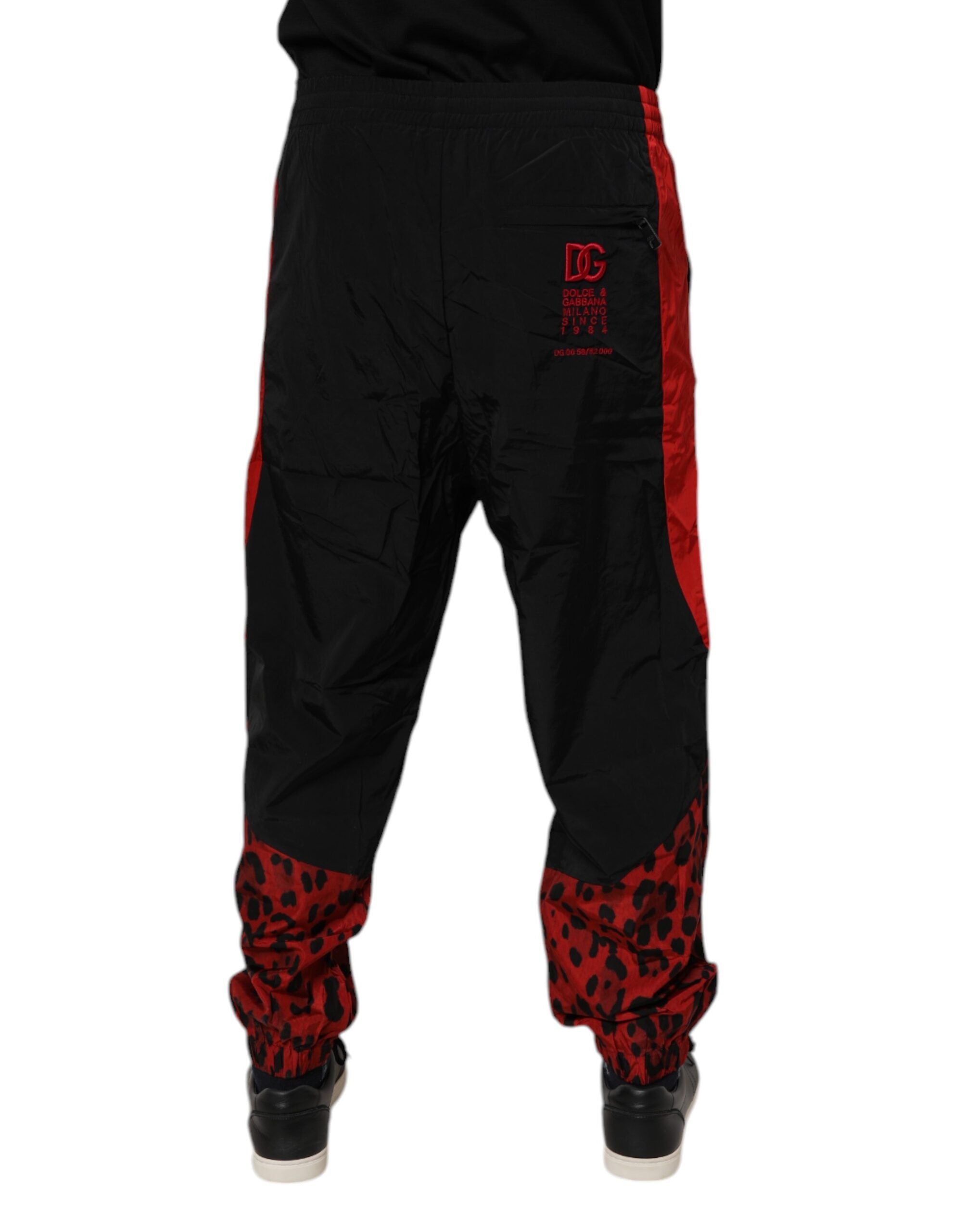 Dolce & Gabbana Black Red Leopard Print Nylon Jogger Pants