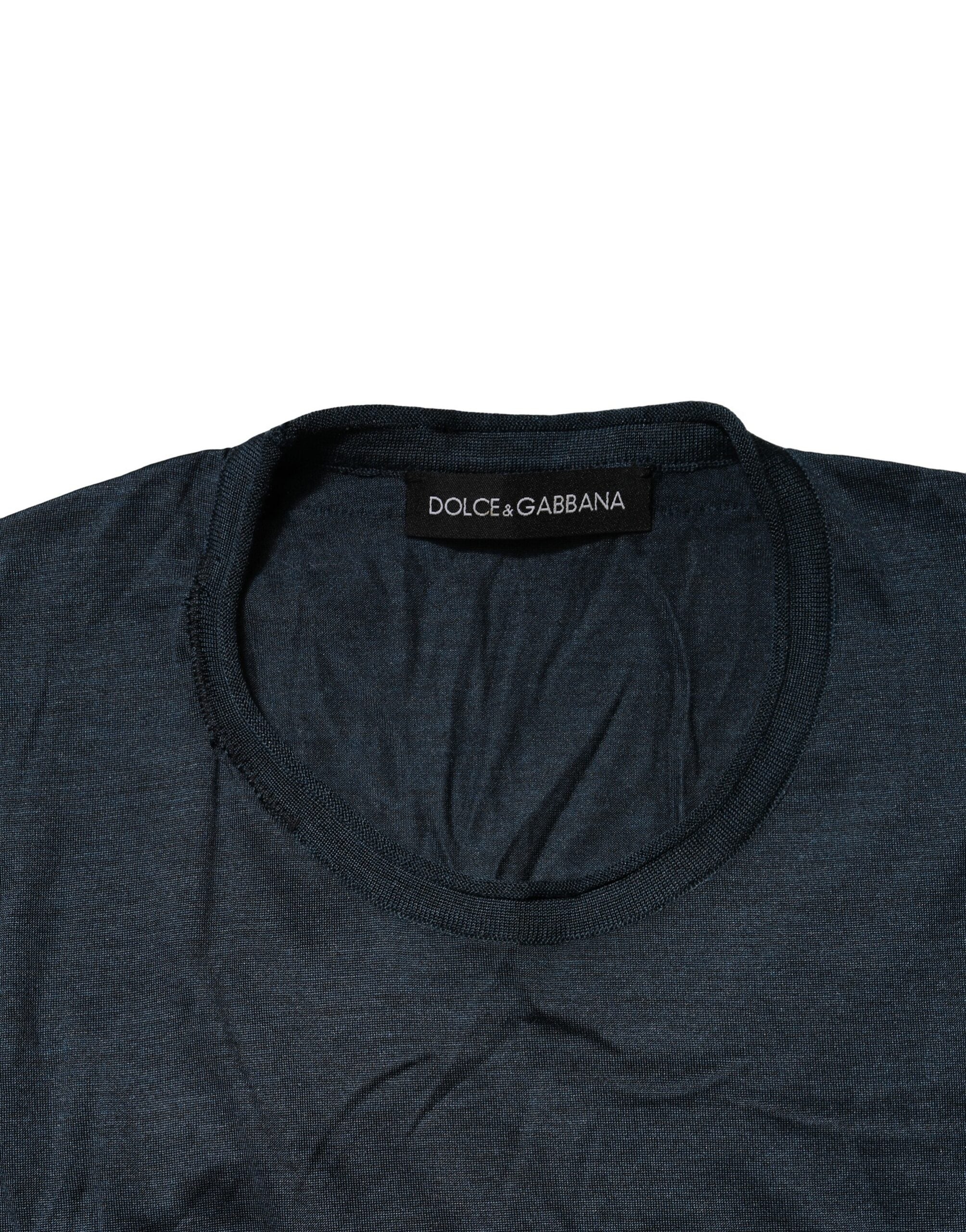 Dolce & Gabbana Blue Silk Crew Neck Short Sleeves Men T-Shirt