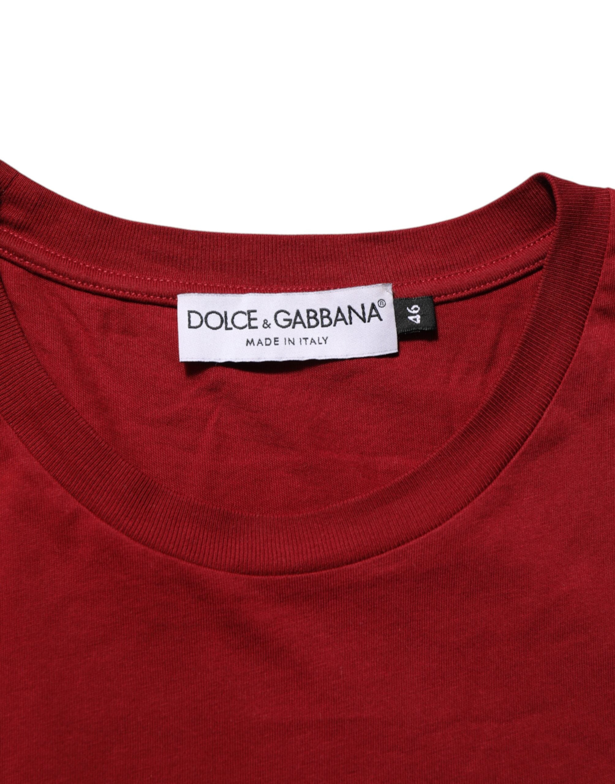Dolce & Gabbana Maroon Cotton Crew Neck Short Sleeves T-Shirt