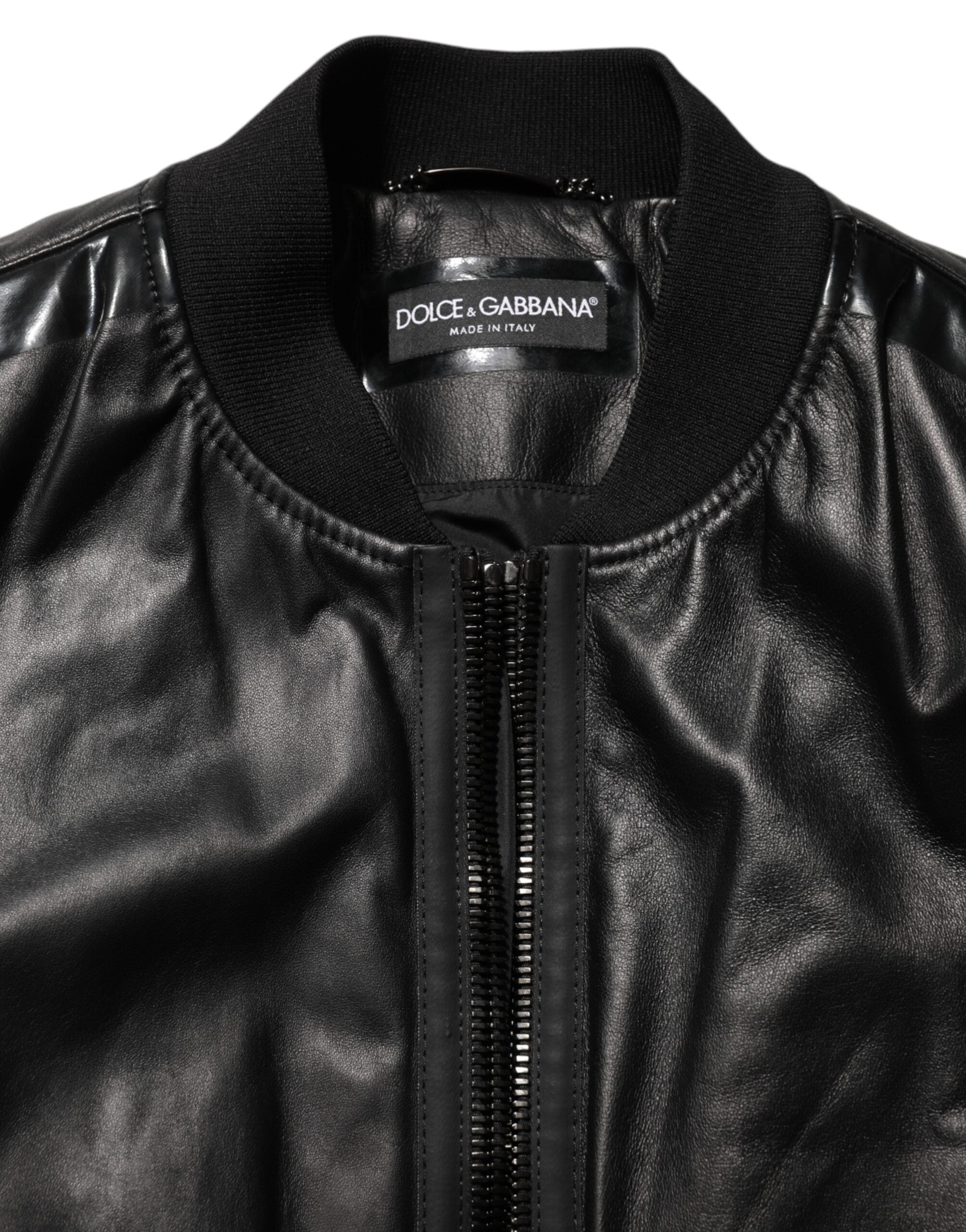 Dolce & Gabbana Black Leather Nylon FullZip Blouson Jacket